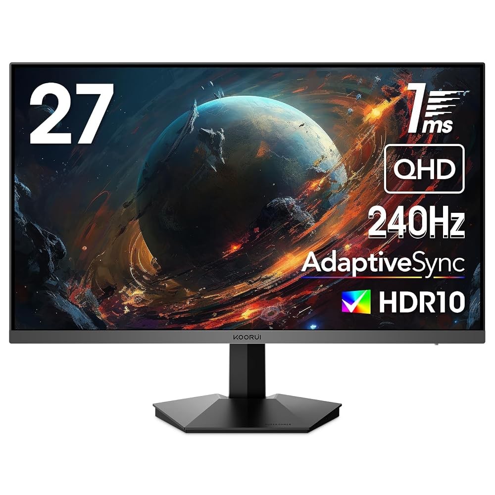 27″ 1440P 240Hz Gaming Monitor 1ms HDR10 DP HDMI Tilt Black