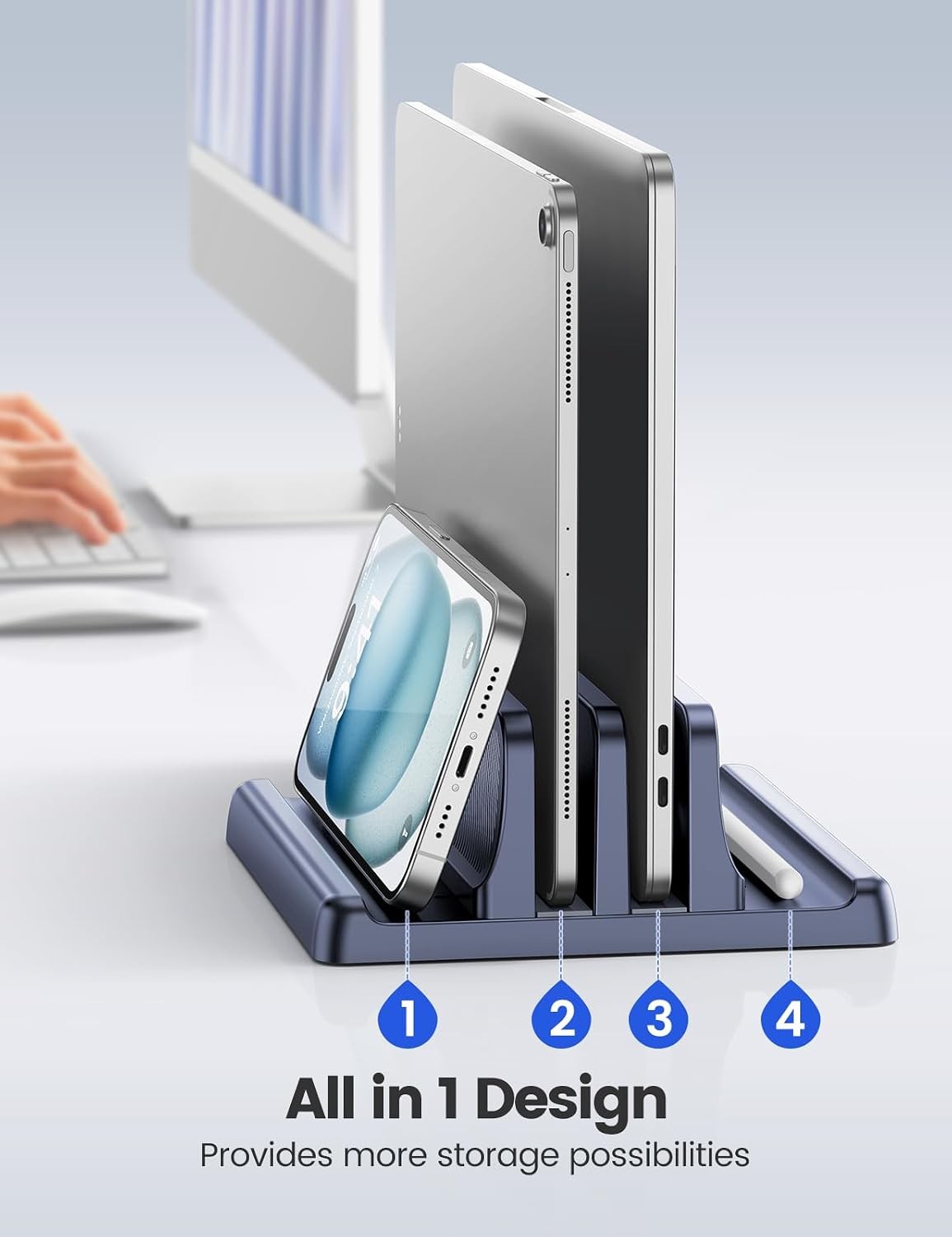 4 in 1 Vertical Laptop Stand Adjustable Desktop Holder for Laptop Tablet Phone