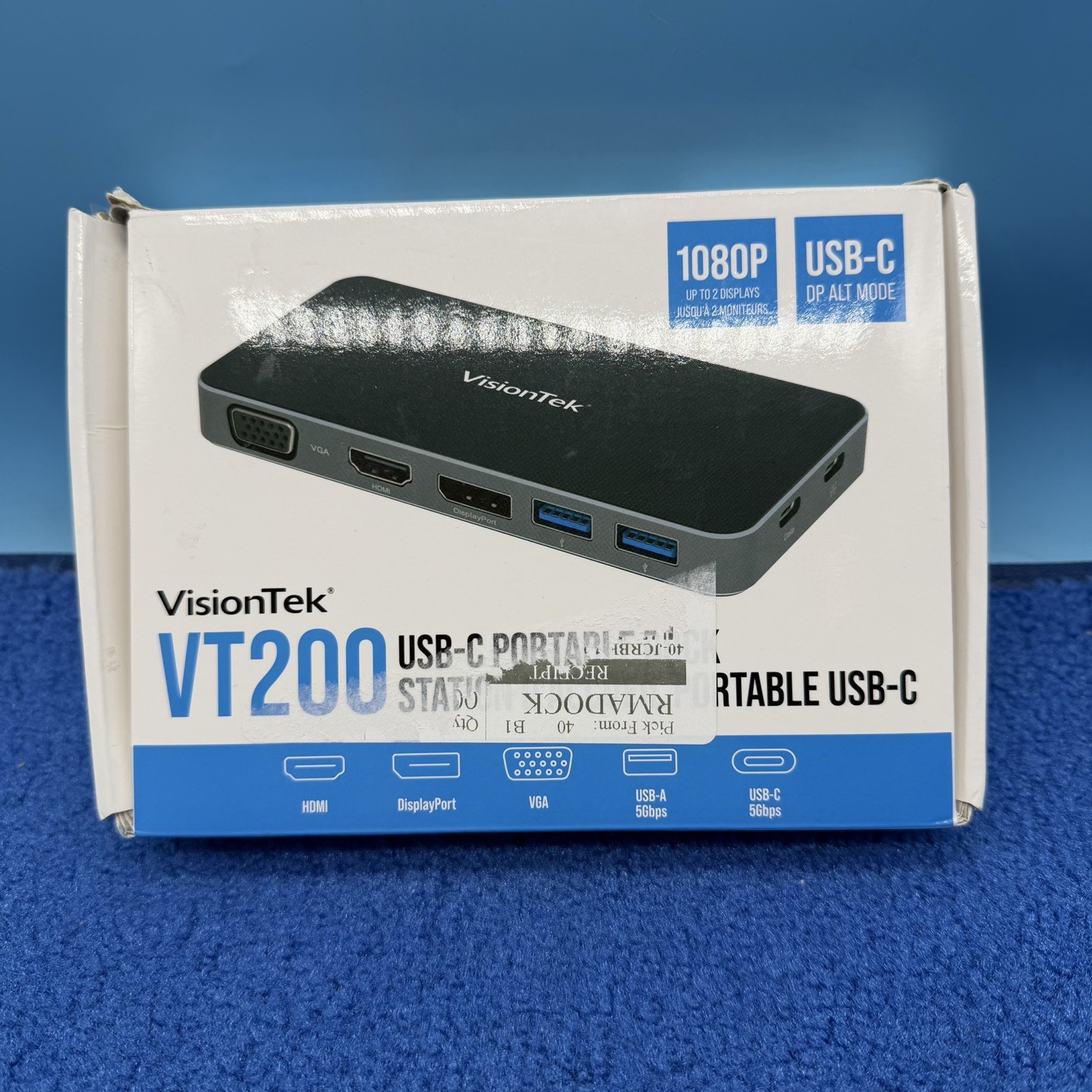 VisionTek VT200 Portable USB-C Dual Monitor Hub – 1x DP, 1x HDMI, 1x VGA, 2X USB