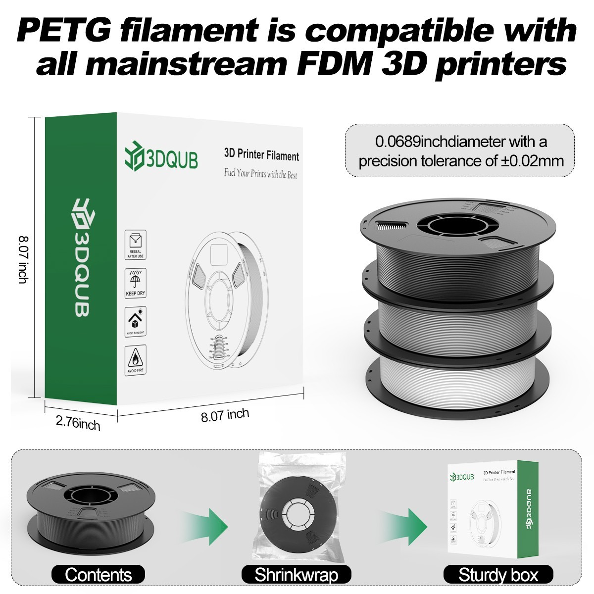 PETG Filament 1.75mm 1KG Spool(2.2lbs) 3D Printer Filament