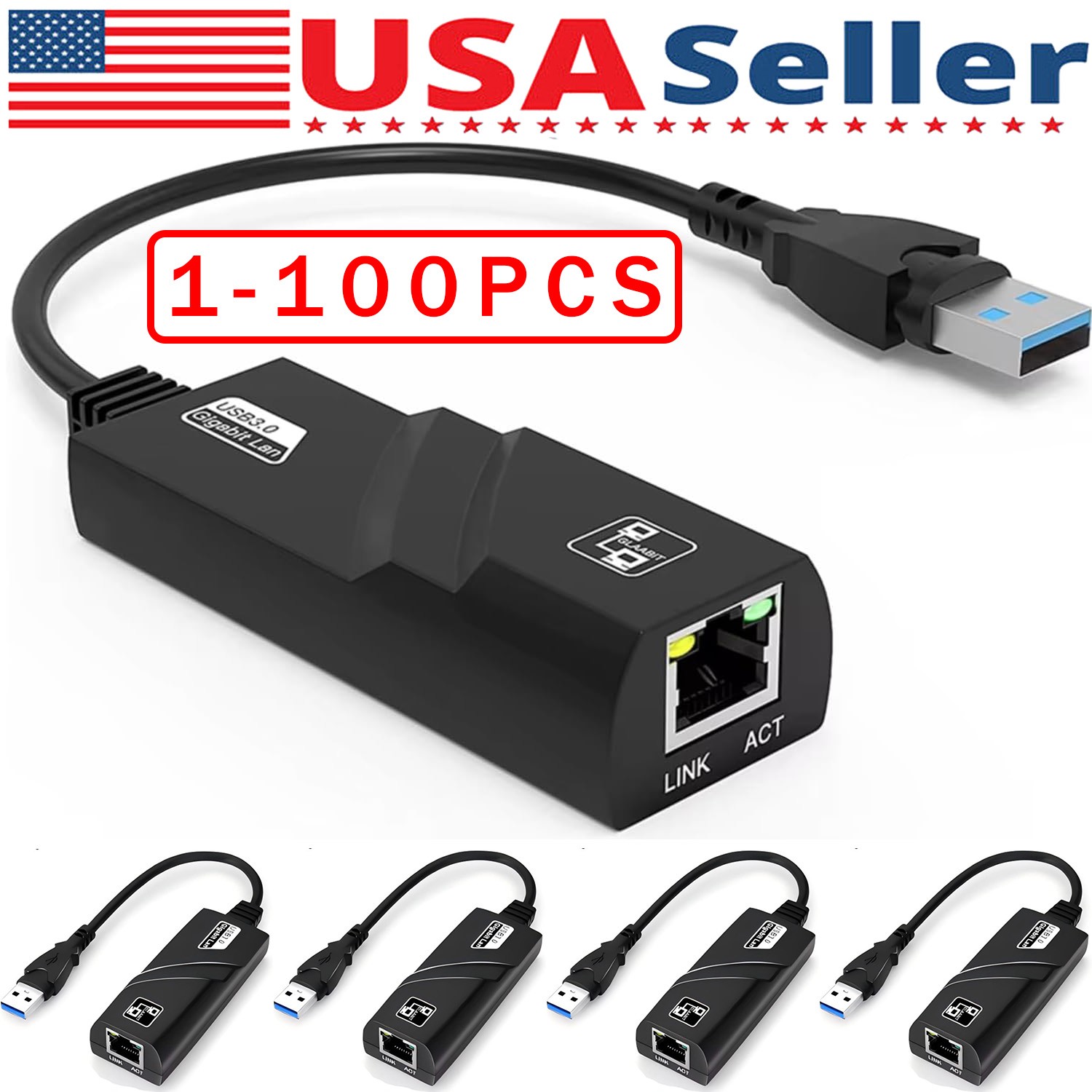 USB 3.0 Gigabit Ethernet LAN RJ45 1000Mbps Network Adapter For Windows PC Lot