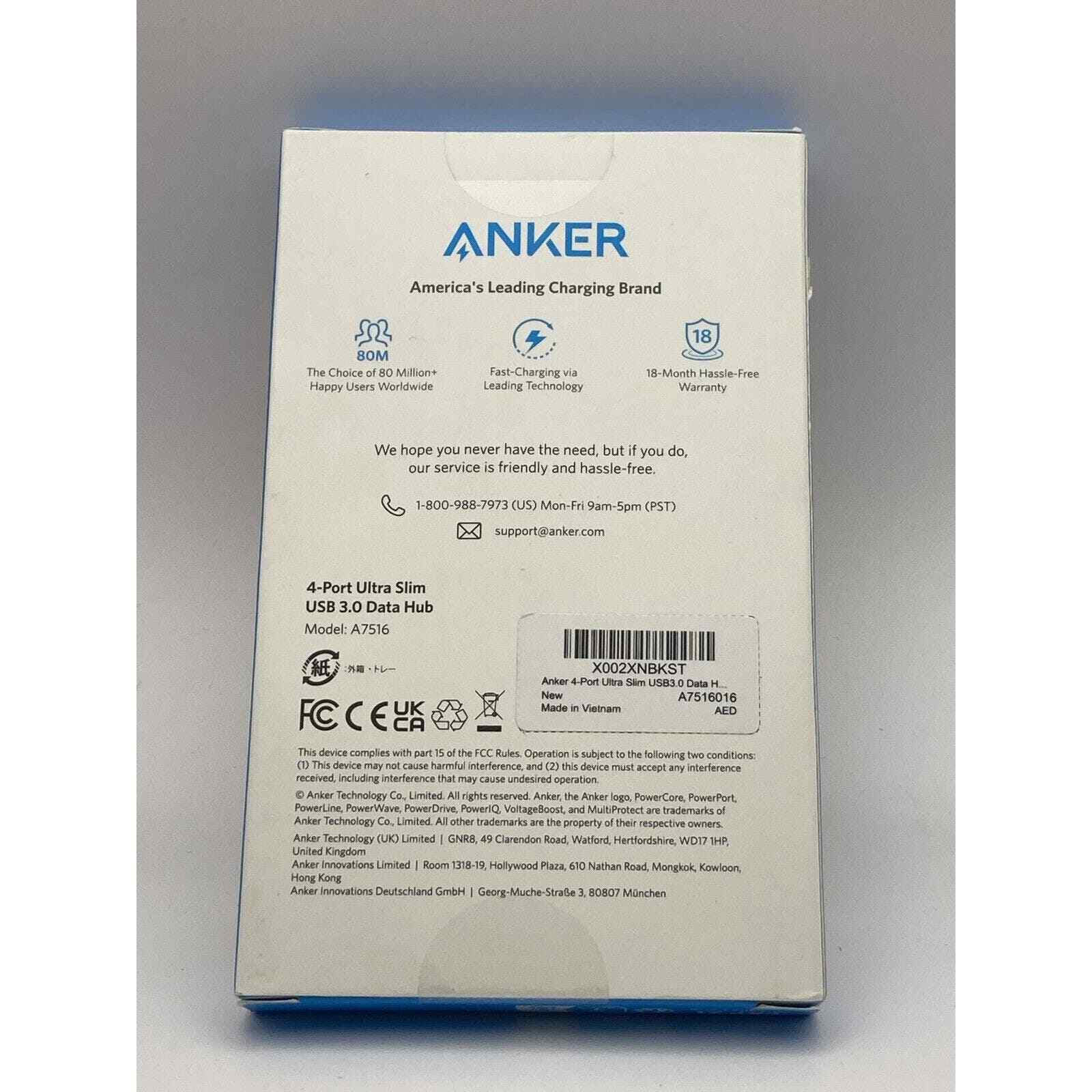 Anker 4-Ports USB 3.0 Data Hub Adapter Splitter Portable MacBook Laptop PC A7516