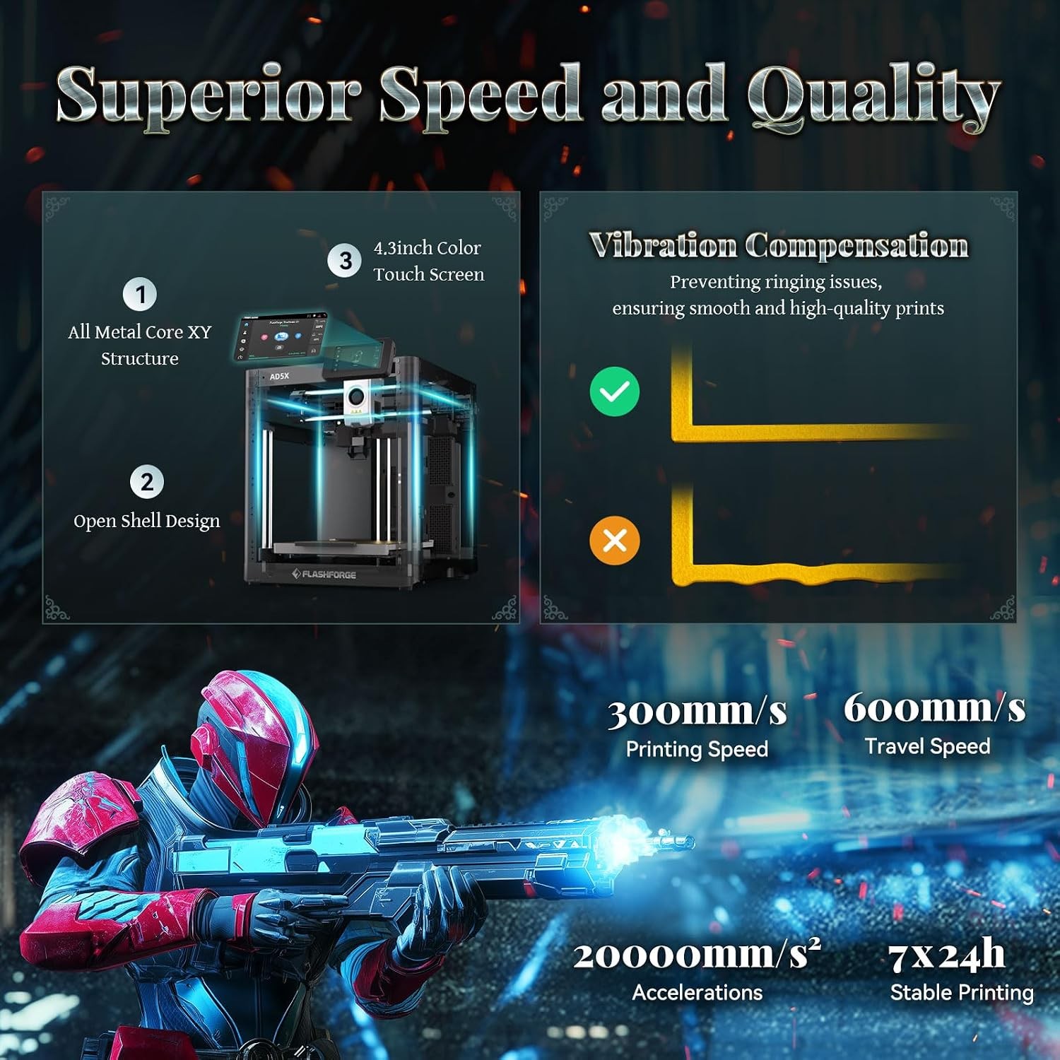FLASHFORGE AD5X 3D Printer Multi-Color 600mm/s CoreXY Auto Level