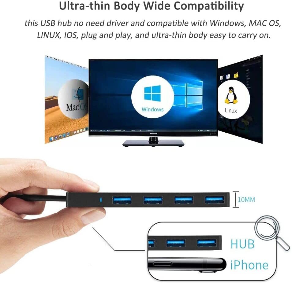 2-Pack USB 3.0 4-Port USB Hub USB Splitter USB Expander for Laptop, Flash Drive