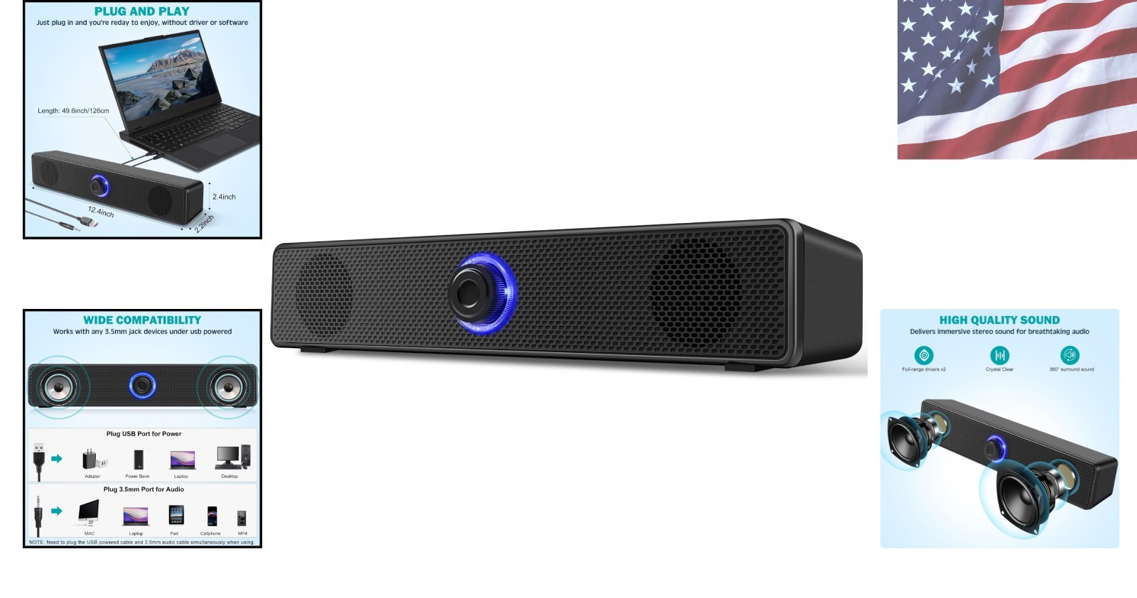 Plug-and-Play USB PC Speakers with Enhanced Sound for Gaming & Multimedia