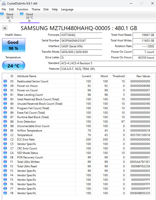 SAMSUNG 480GB Enterprise SSD – PM883 2.5″ SATA 6.0Gbps MZ7LH480HAHQ-00005