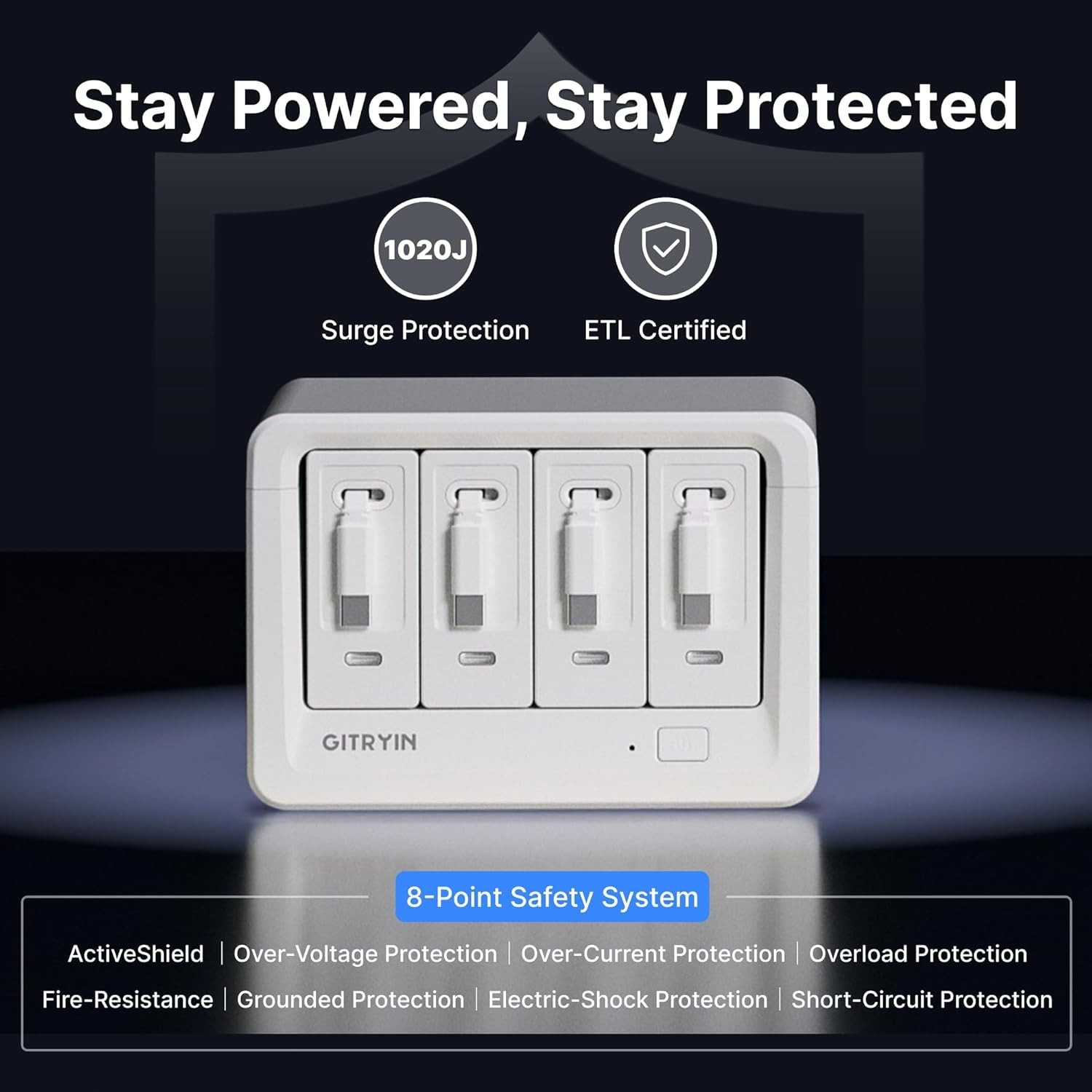 Gitryin Desktop Charging Station Retractable Cable Wall Charger AC/USB/Type-C