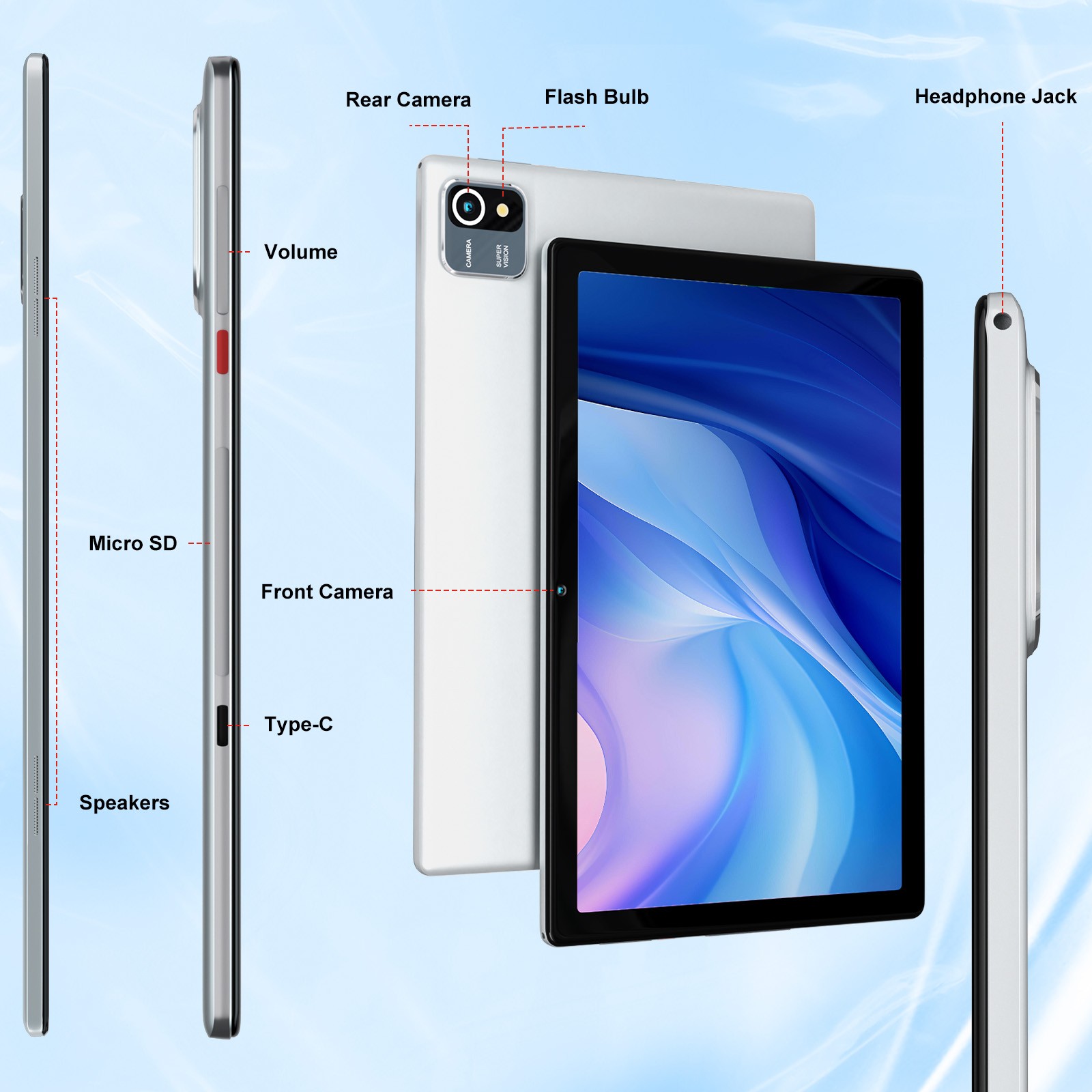 Tablet 10.1 inch Android 13 Tablet 6+64GB RAM Quad Core 1280×800 IPS WIFI HD