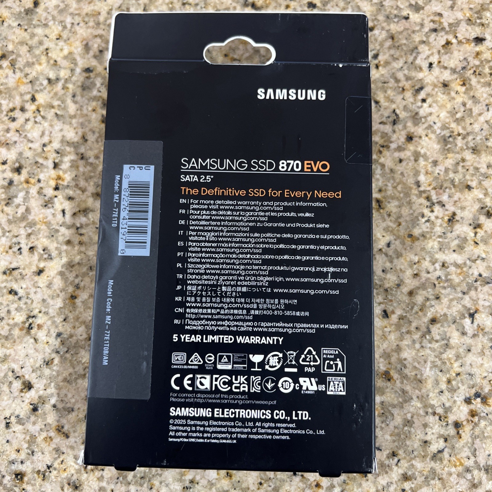 Samsung 870 EVO 1TB, 2.5 inch Internal SSD – ‎MZ-77E1T0B/AM – Brand New Sealed