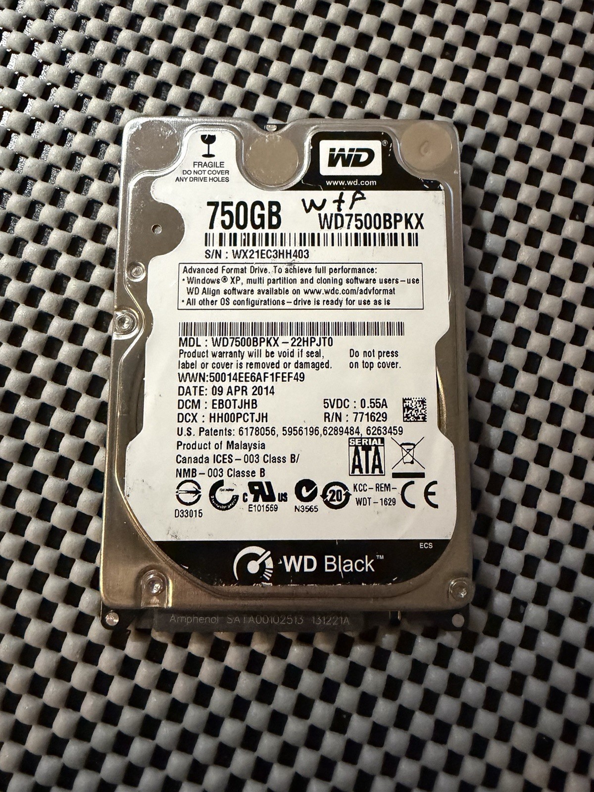 Western Digital 2.5″ 750gb SATA Internal Laptop Hard Drive WD7500BPKX. 100% Hea