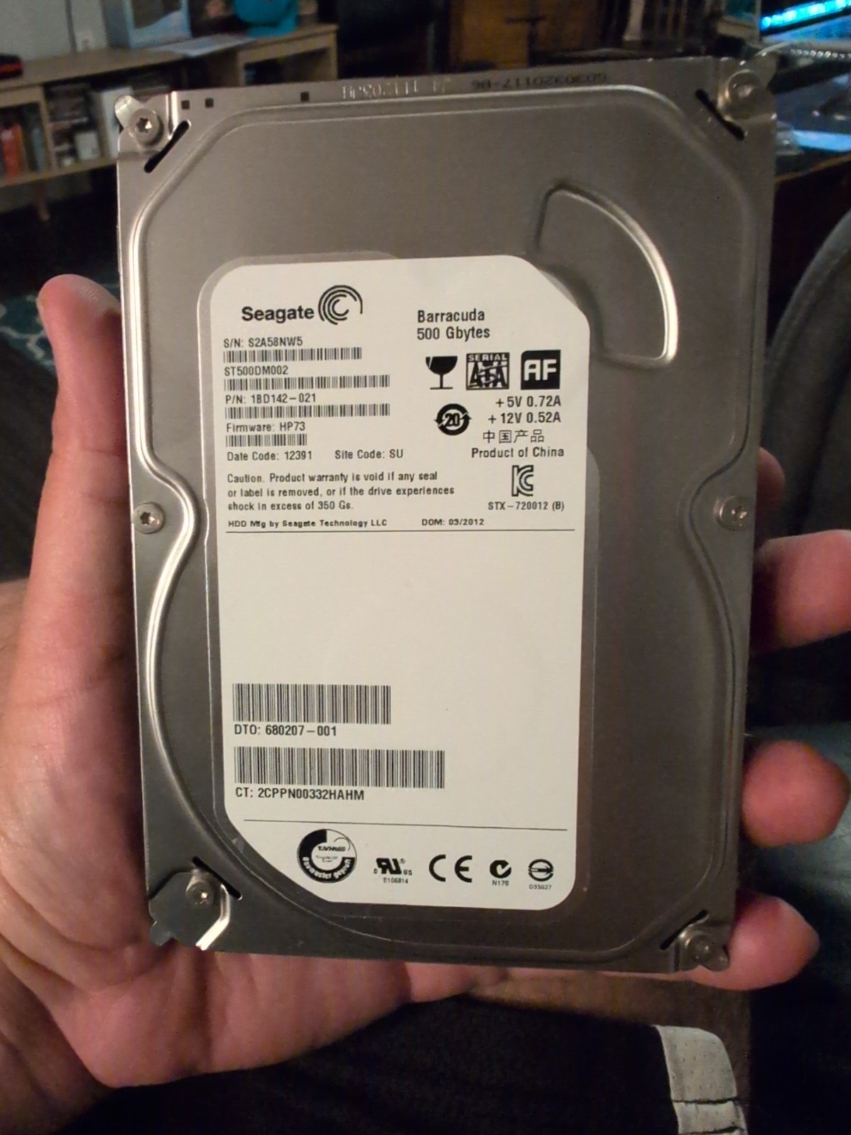 Seagate Barracuda 500GB HDD, Internal, 7200RPM, 3.5″ (ST500DM002)