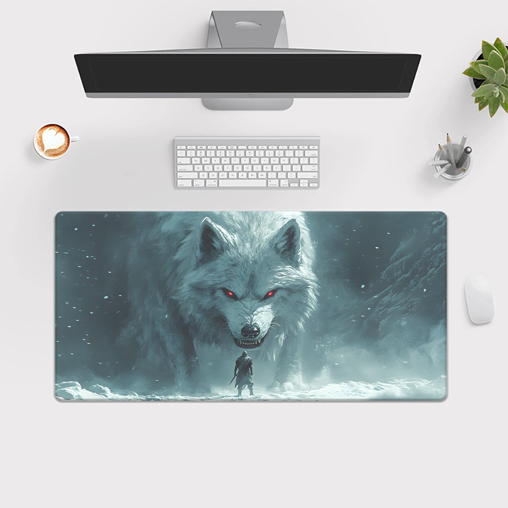 40*90cm XXL Wolf and Warrior Patterned HD Printed Desk Pad, Multi-Functional Rub