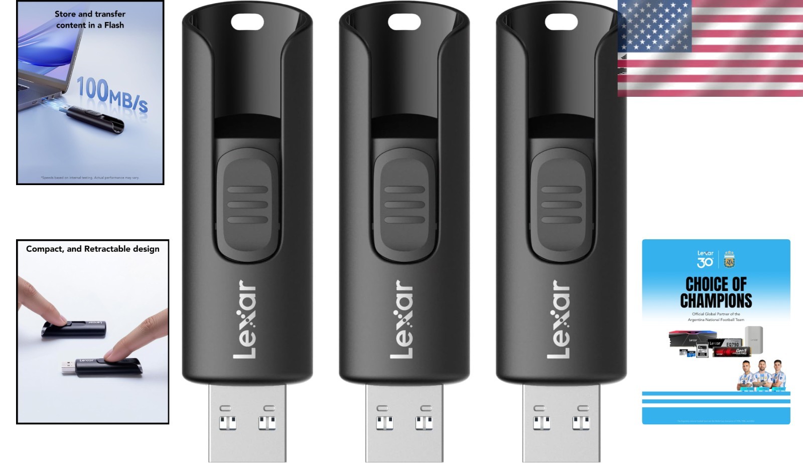 3-Pack A30E 64GB USB Drive – Fast 100MB/s, Lightweight, Ideal for Mac & Tablets