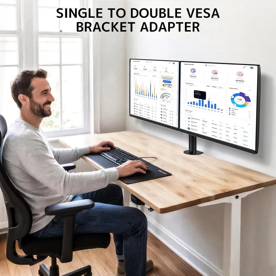 Dual Monitor Wall Mount 35″ Horizontal VESA 75×75/100x100kg 10kg Black