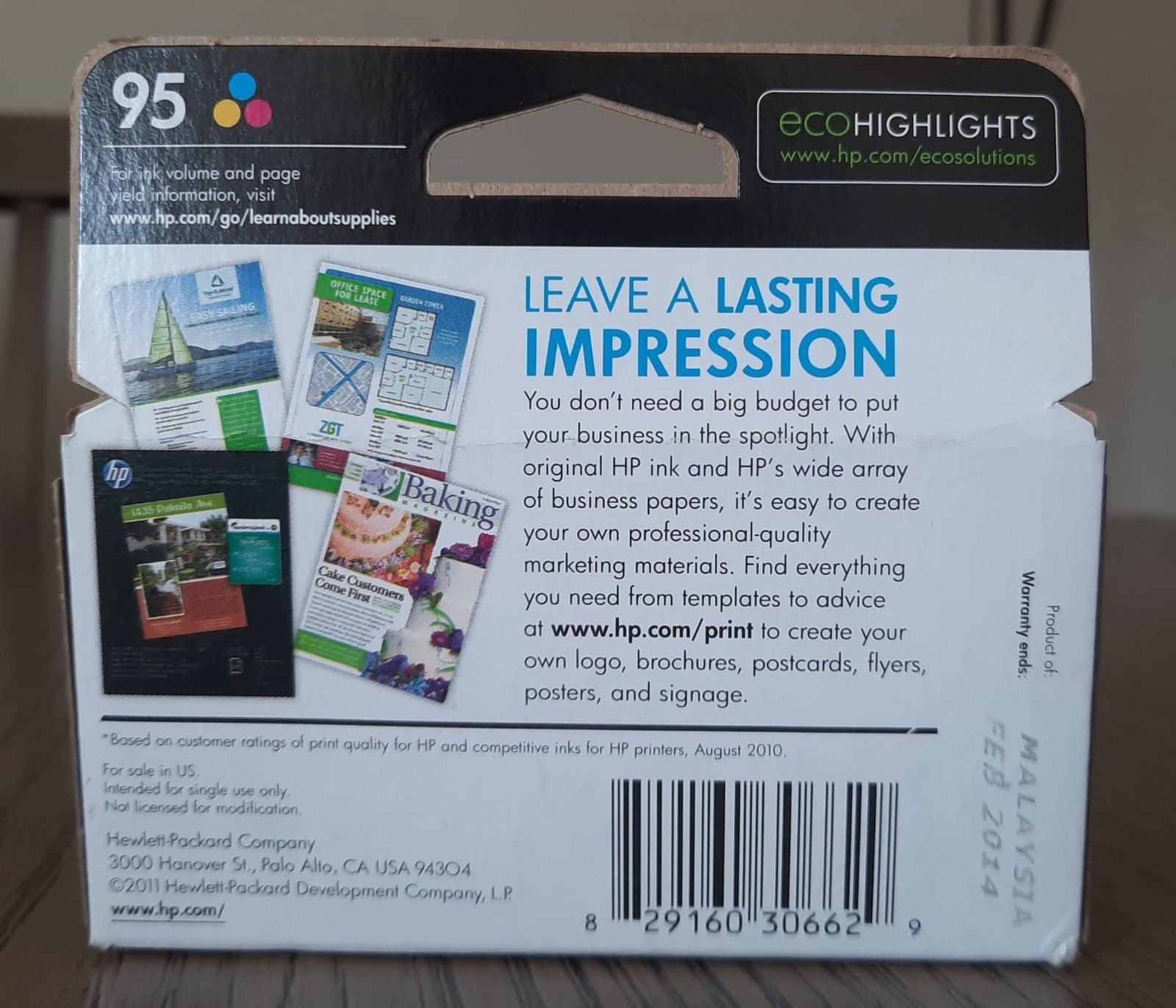 Lot Of 2 Genuine HP 95 Tri-Color Ink Cartridges Factory Sealed