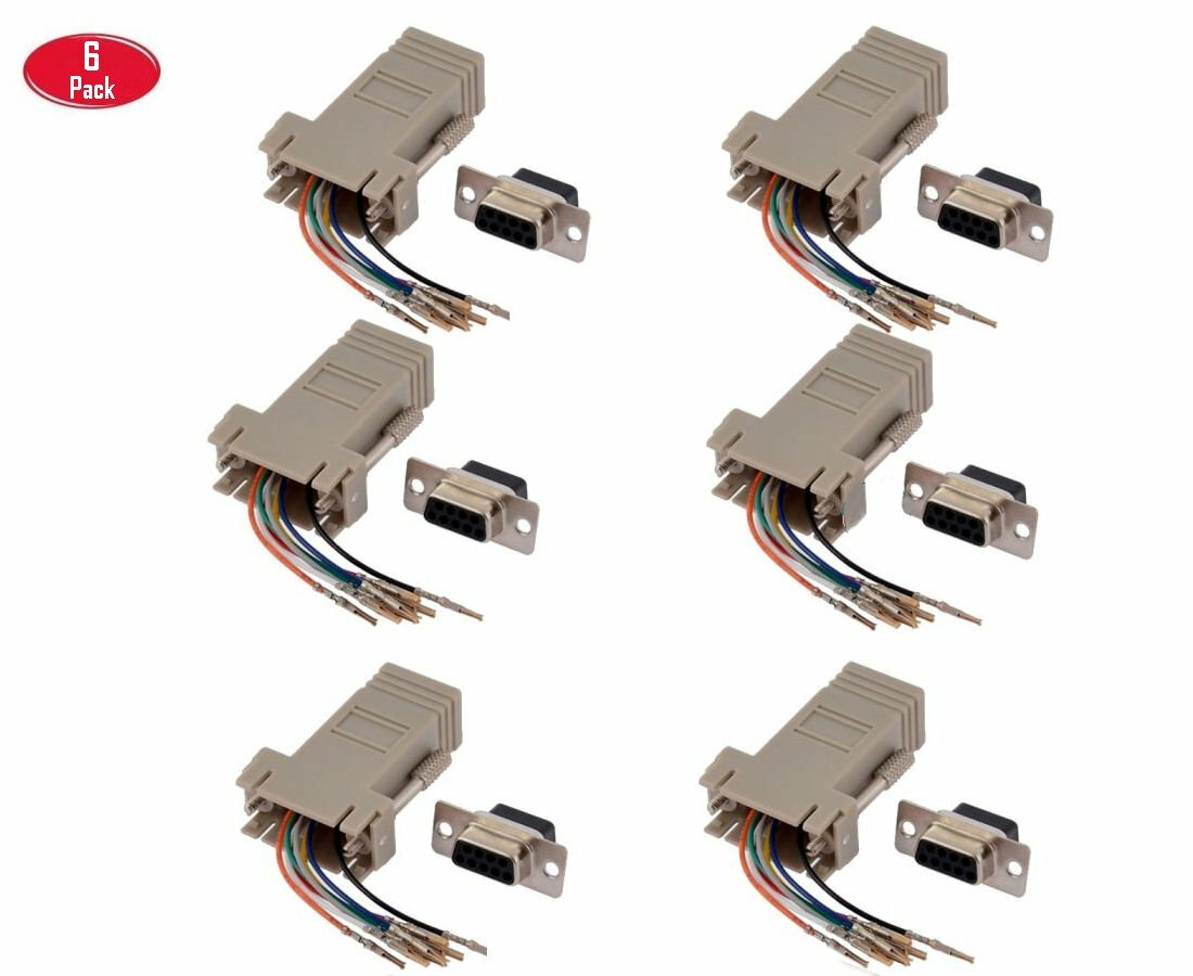 6 Pcs DB9 9-Pin Serial RS232 Female to RJ45 Network Ethernet Adapter Ivory