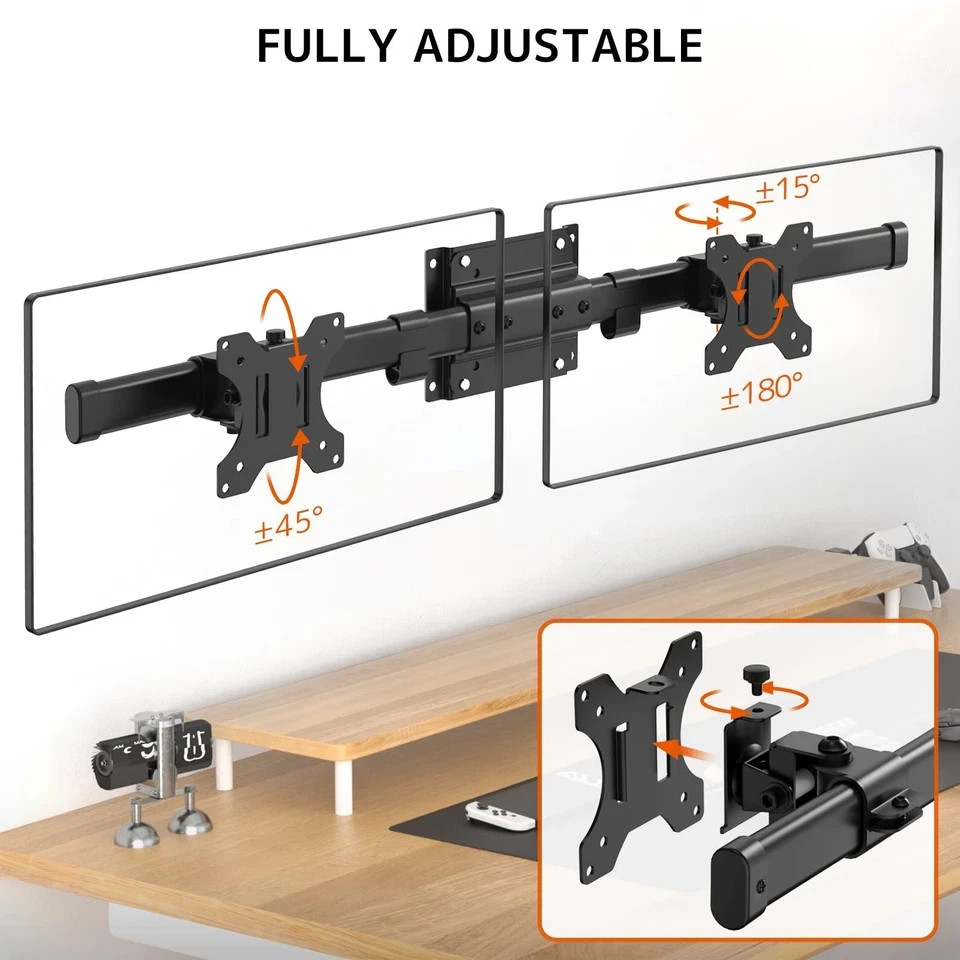 Dual Monitor Wall Mount 35″ Horizontal VESA 75×75/100x100kg 10kg Black