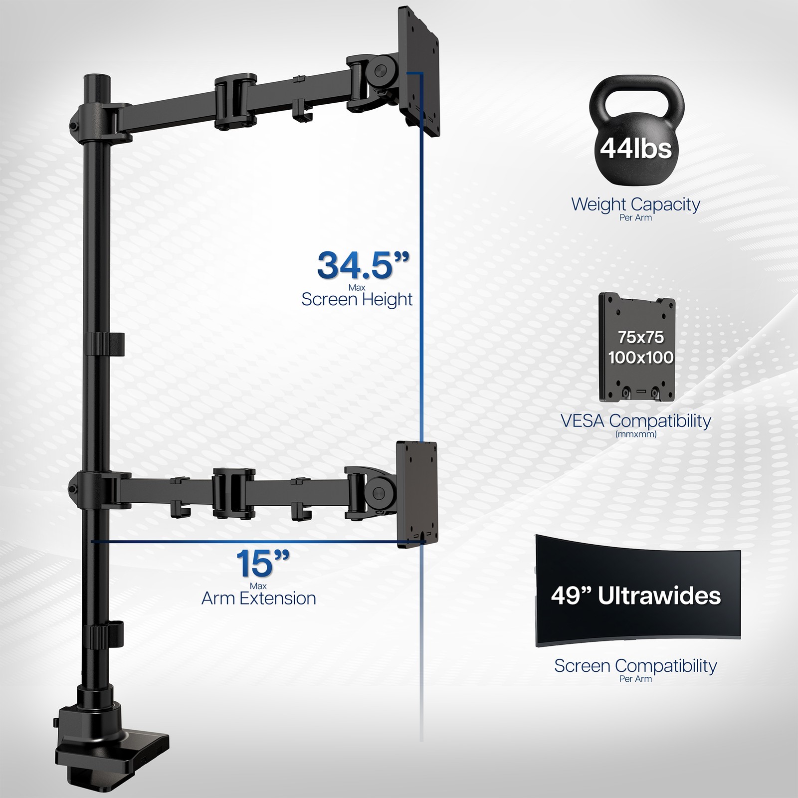 VIVO Dual Ultrawide Monitor Extra Tall Desk Mount for Computer Screens to 49″