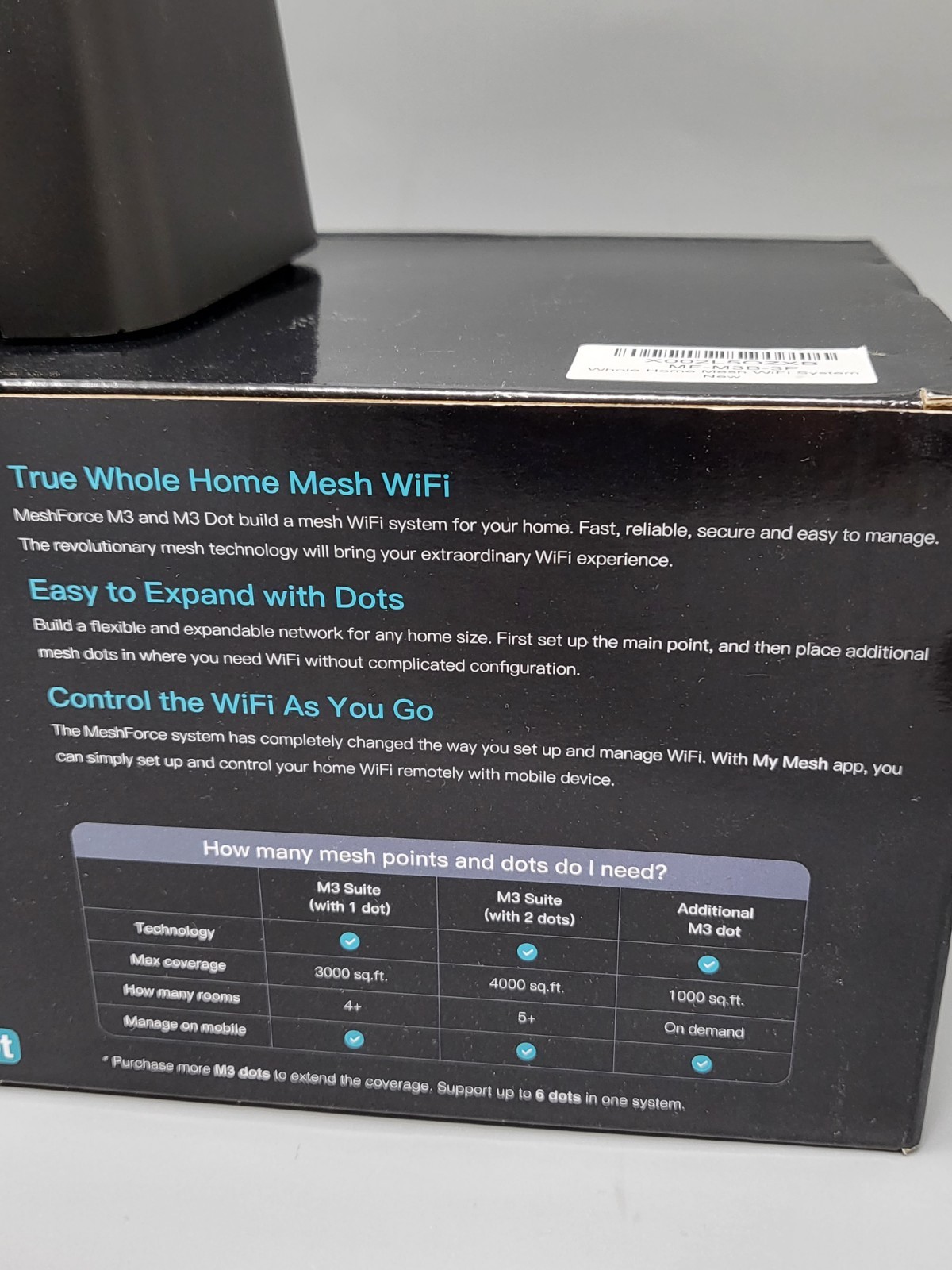 MeshForce Whole Home Mesh WiFi System M3 / M3 Dot Extenders, Black