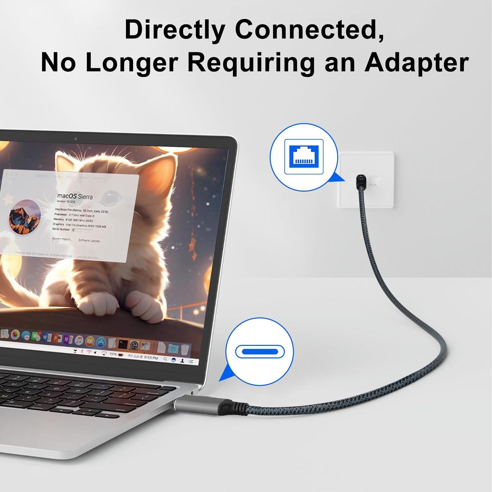USB-C/USB-A to Ethernet Cable RJ45 / Gigabit 100/1000 Mbps LAN Network Cord US