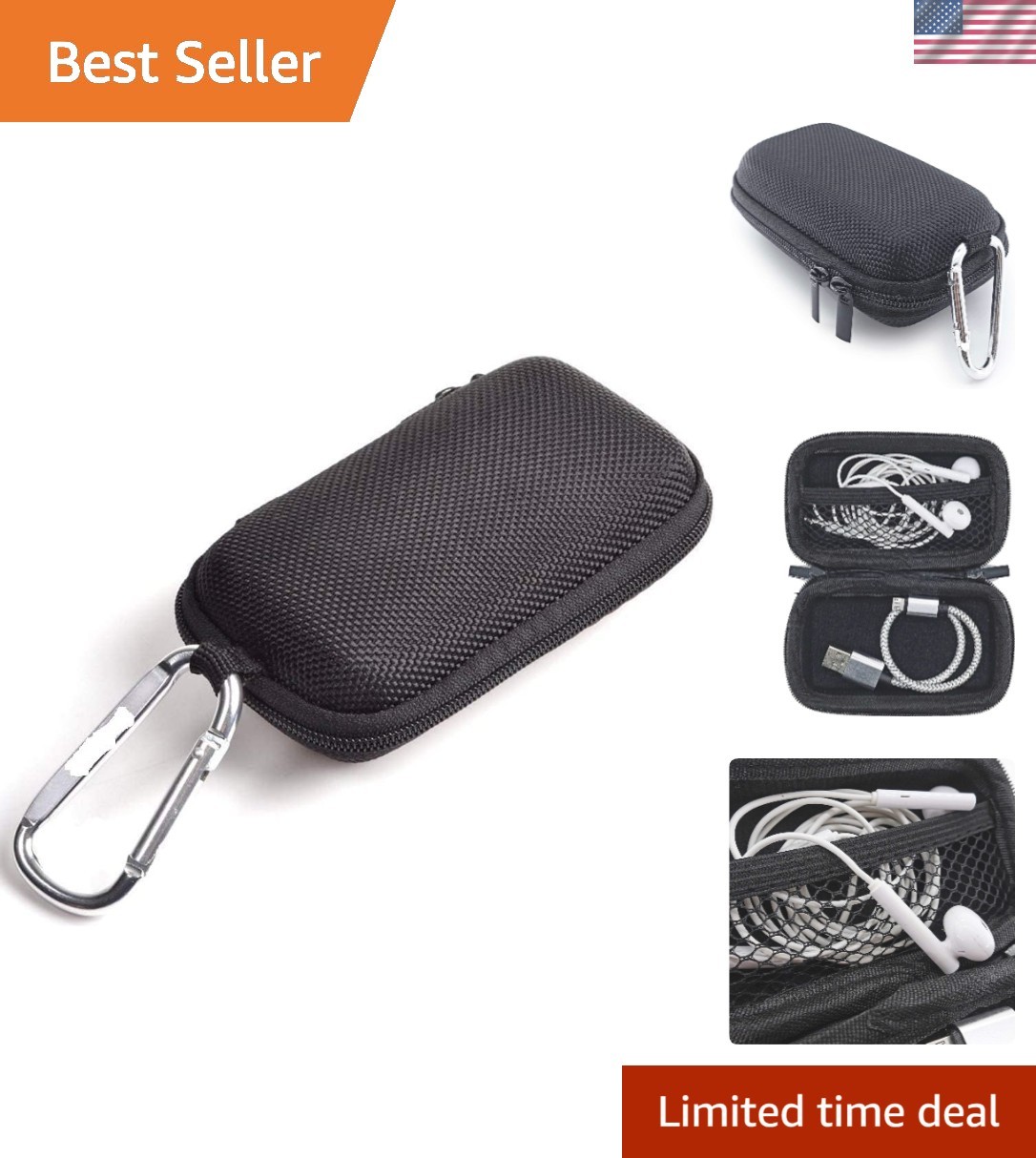 Lightweight Black USB Case Bag with Velvet Lining and Double Zipper for Safety