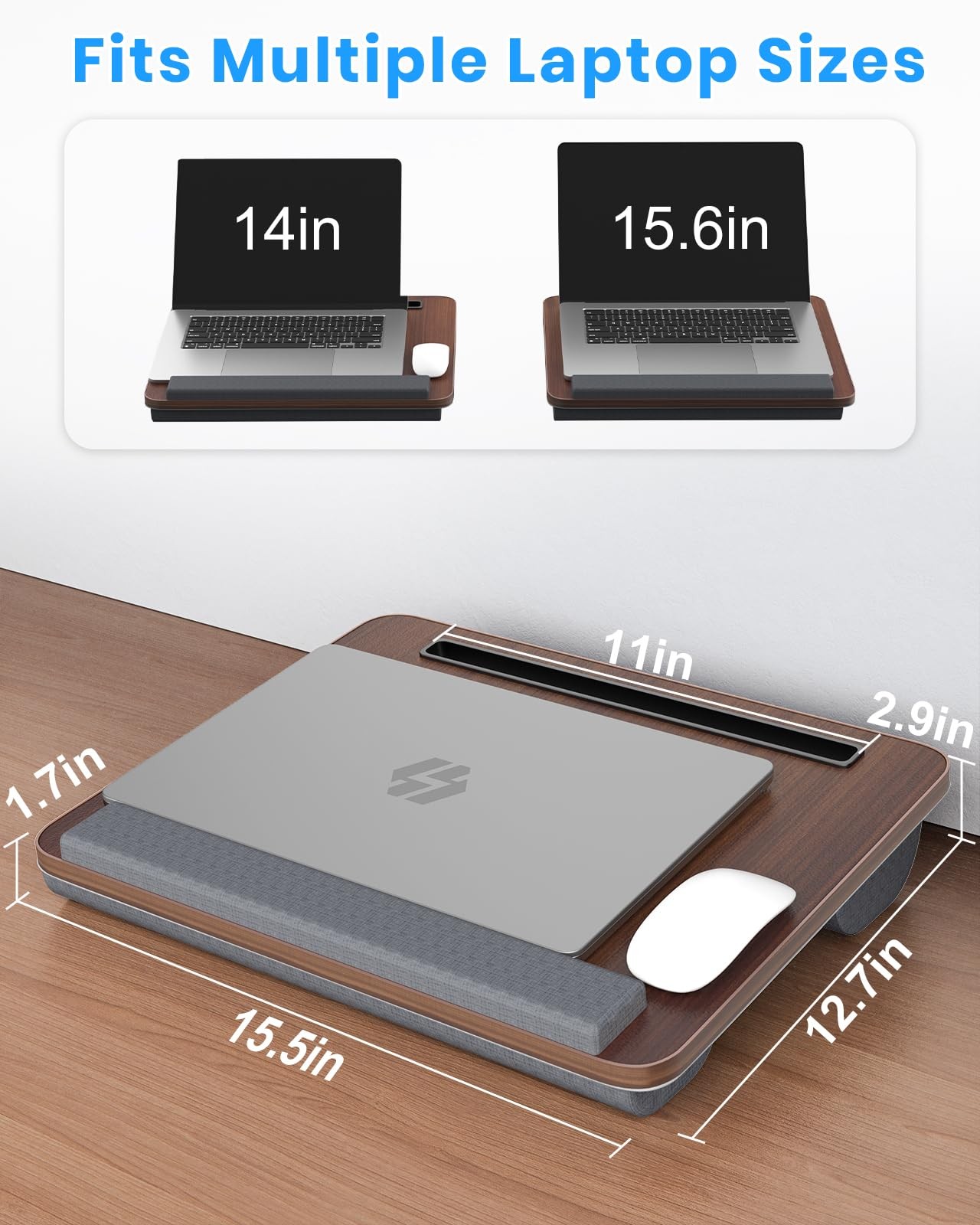 Portable Lap Desk, Laptop Stand for Bed with Soft Wrist Rest, Tablet/Phone Sl…