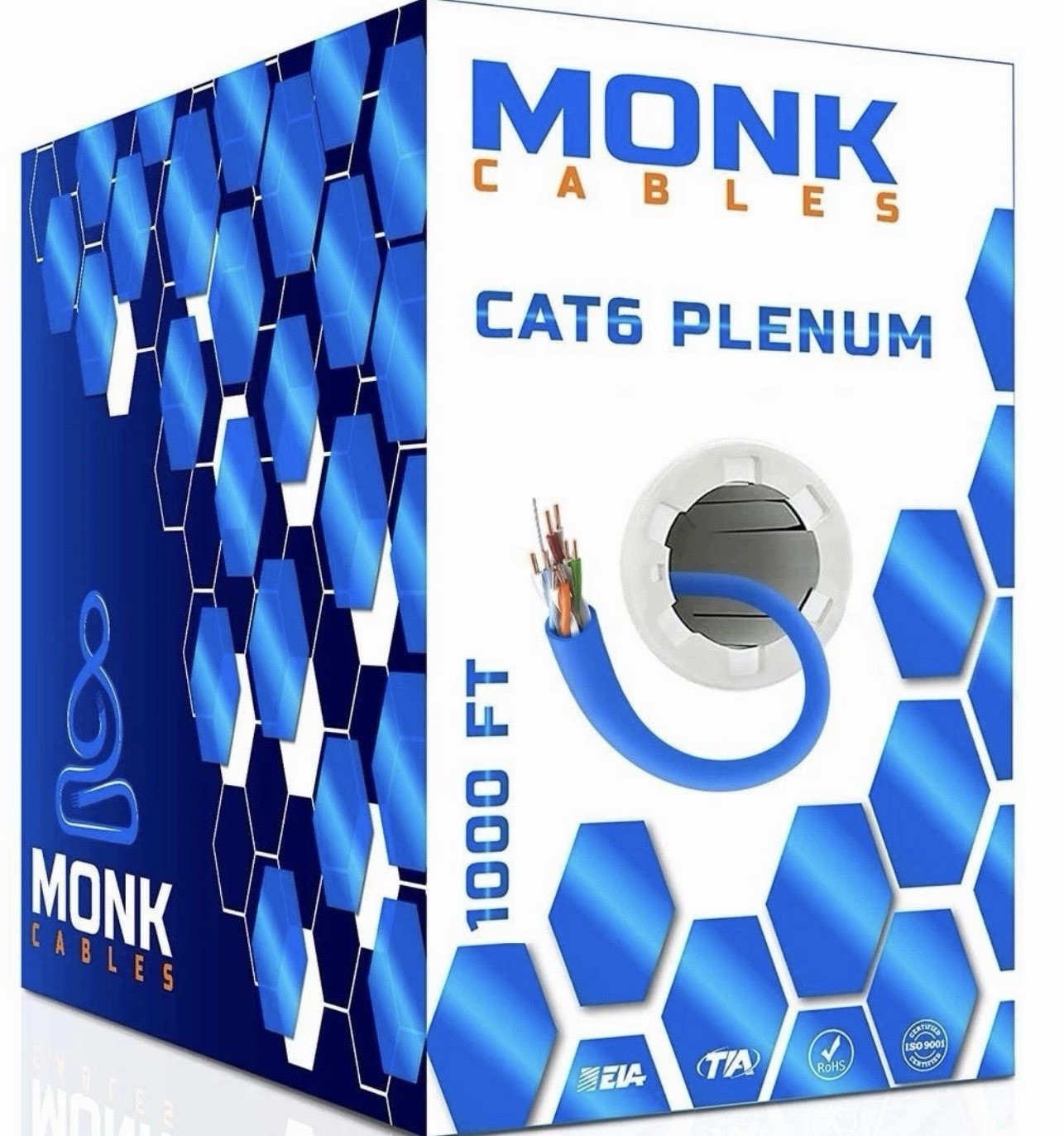 MONK CABLES CAT6 Plenum Cable 1000ft | UTP, 23AWG, 550MHz | DSX-8000 Certified