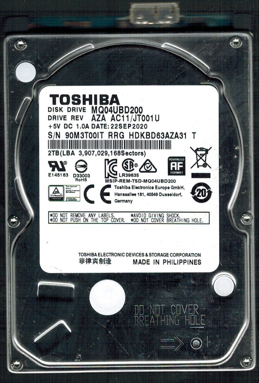 MQ04UBD200 HDKBD63AZA31 T Rev: AZA AC11/JT001 U 2TB SEP 2020 PHILIPPINES TOSHIBA