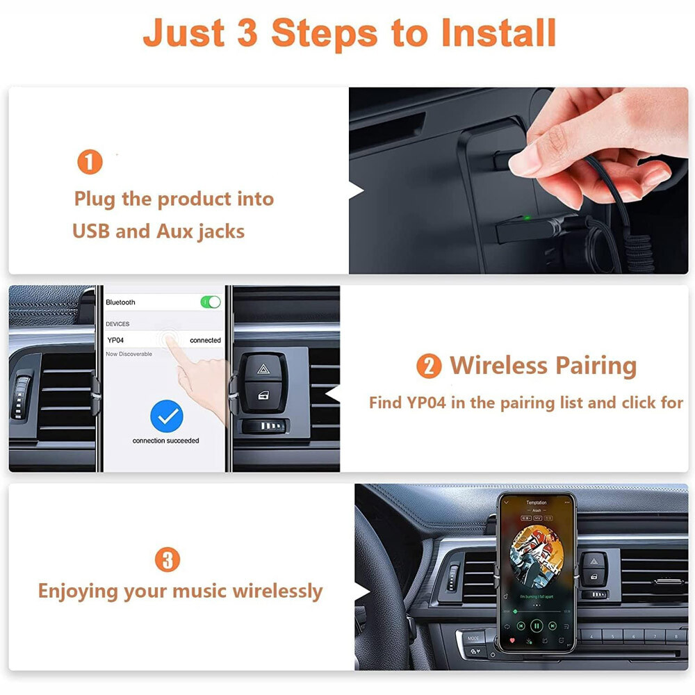 AUX To Bluetooth 5.1 Adapter 3.5mm Bluetooth Receiver Microphone For Car US Lot