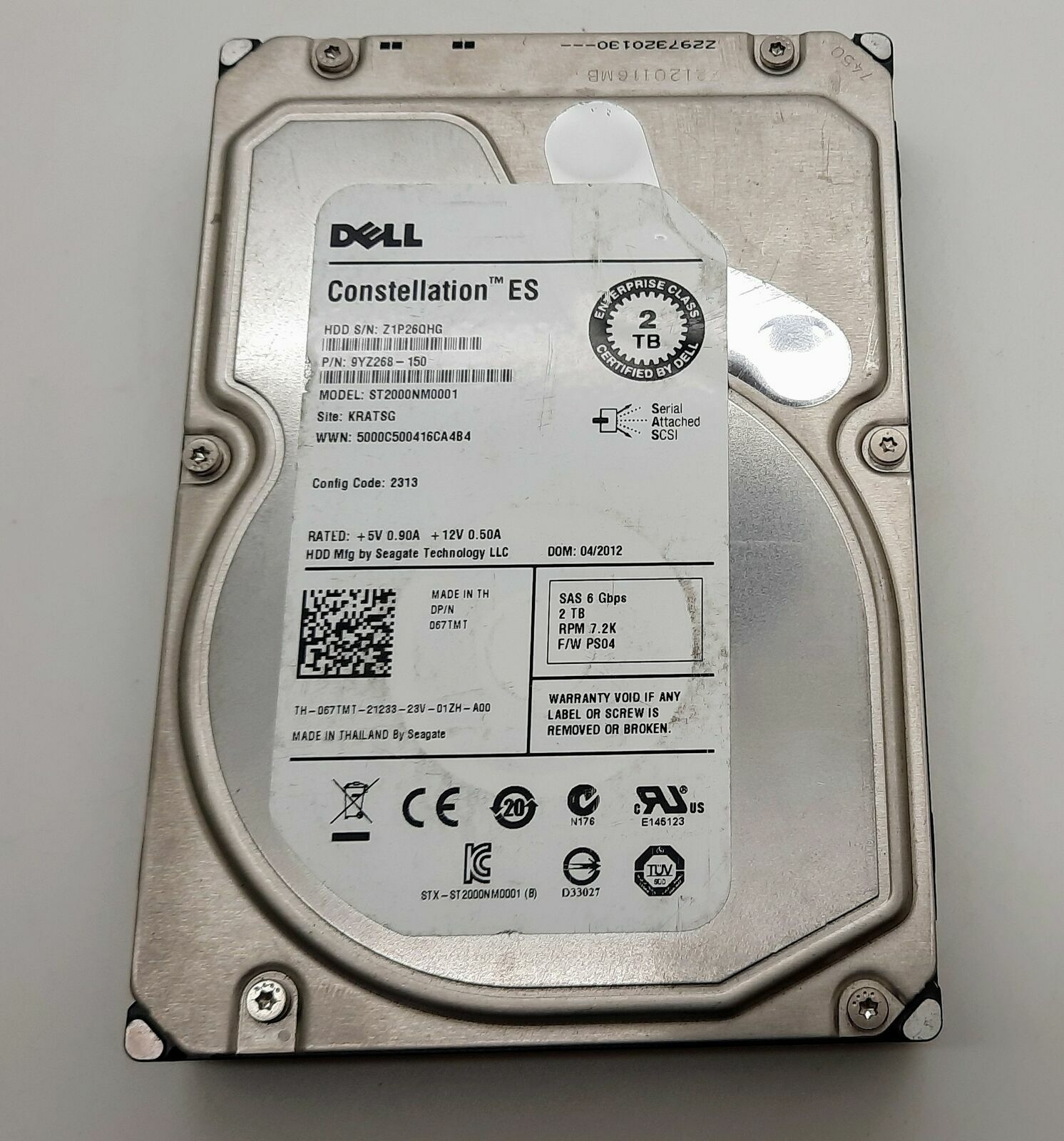 Dell 67TMT 2TB 7.2K 6G SAS 3.5″ Hard Drive 067TMT ST2000NM0001
