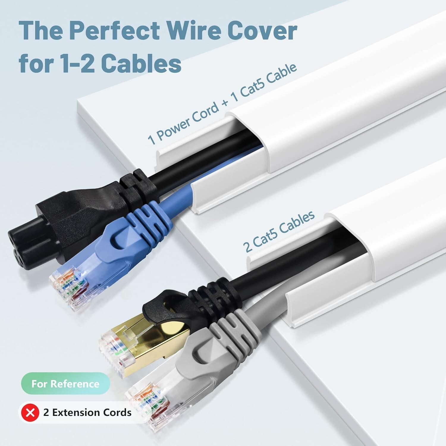 68in 4X17″ L Wire Covers for 2 Cords Ethernet Cable, Speaker Wire 0.7″W x 0.4″ H