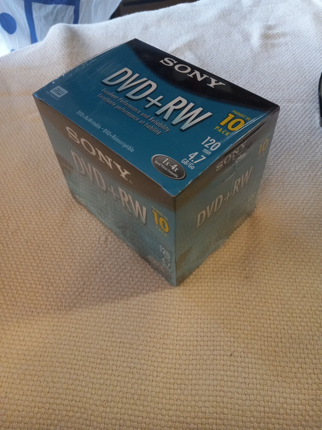 New Sony DVD + RW 10 Pack Rewriteable DVD Discs 4.7GB 120 Minutes. J1