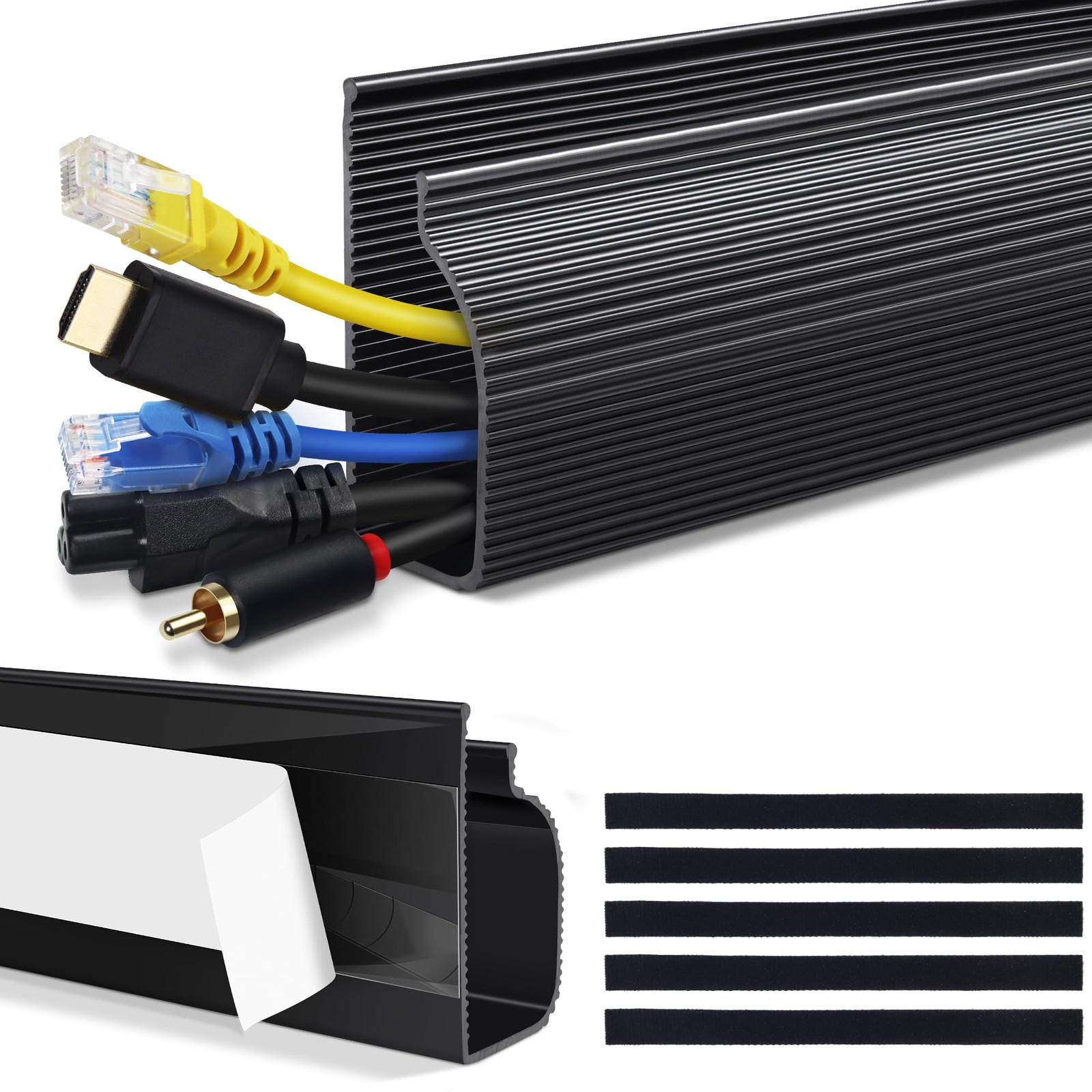 Cable Management Under Desk, 32in (2×15.75in) J Channel, Self Adhesive Cable