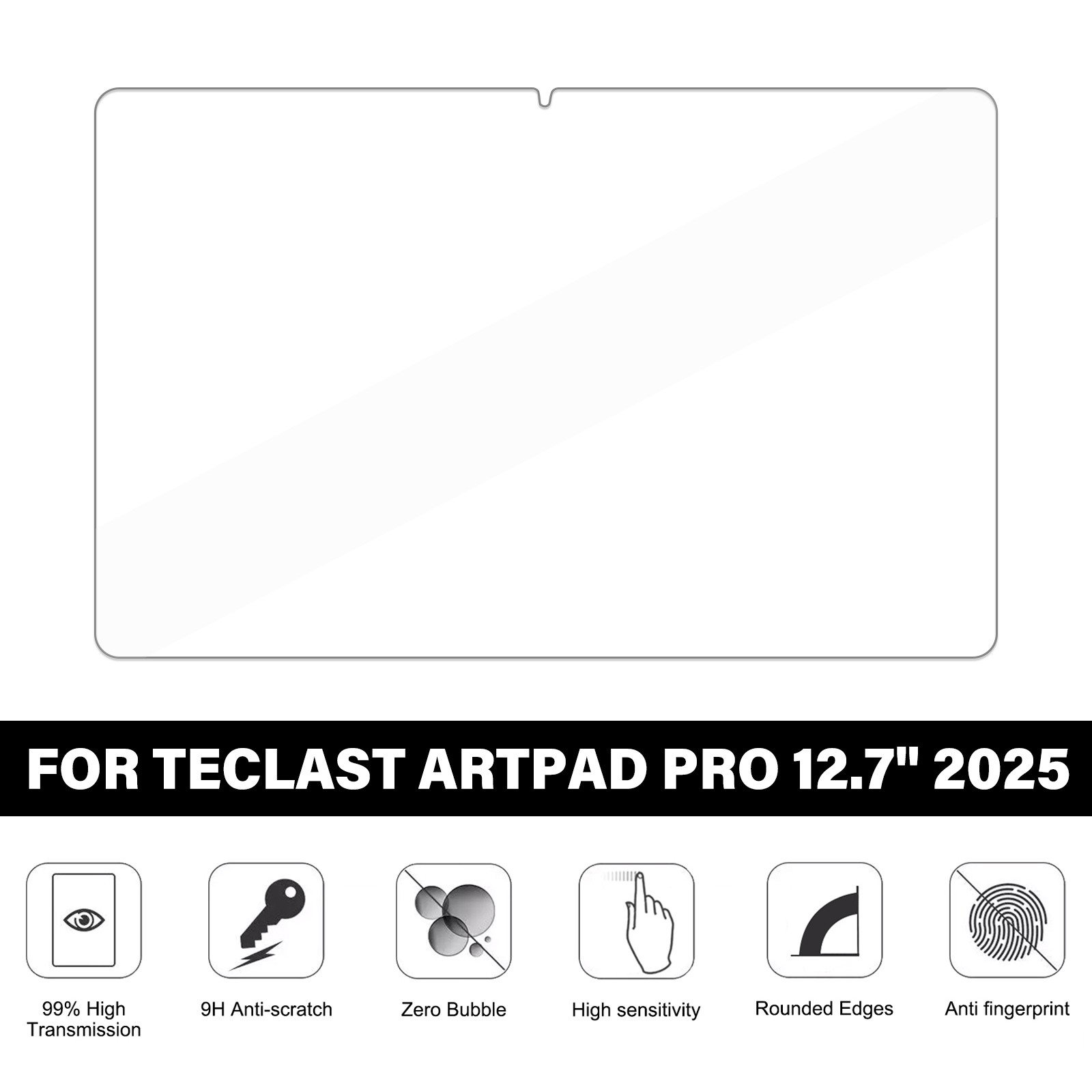 2 Pack Glass Screen Protector For Teclast ArtPad Pro 12.7″ Tablet 9H HD Clear
