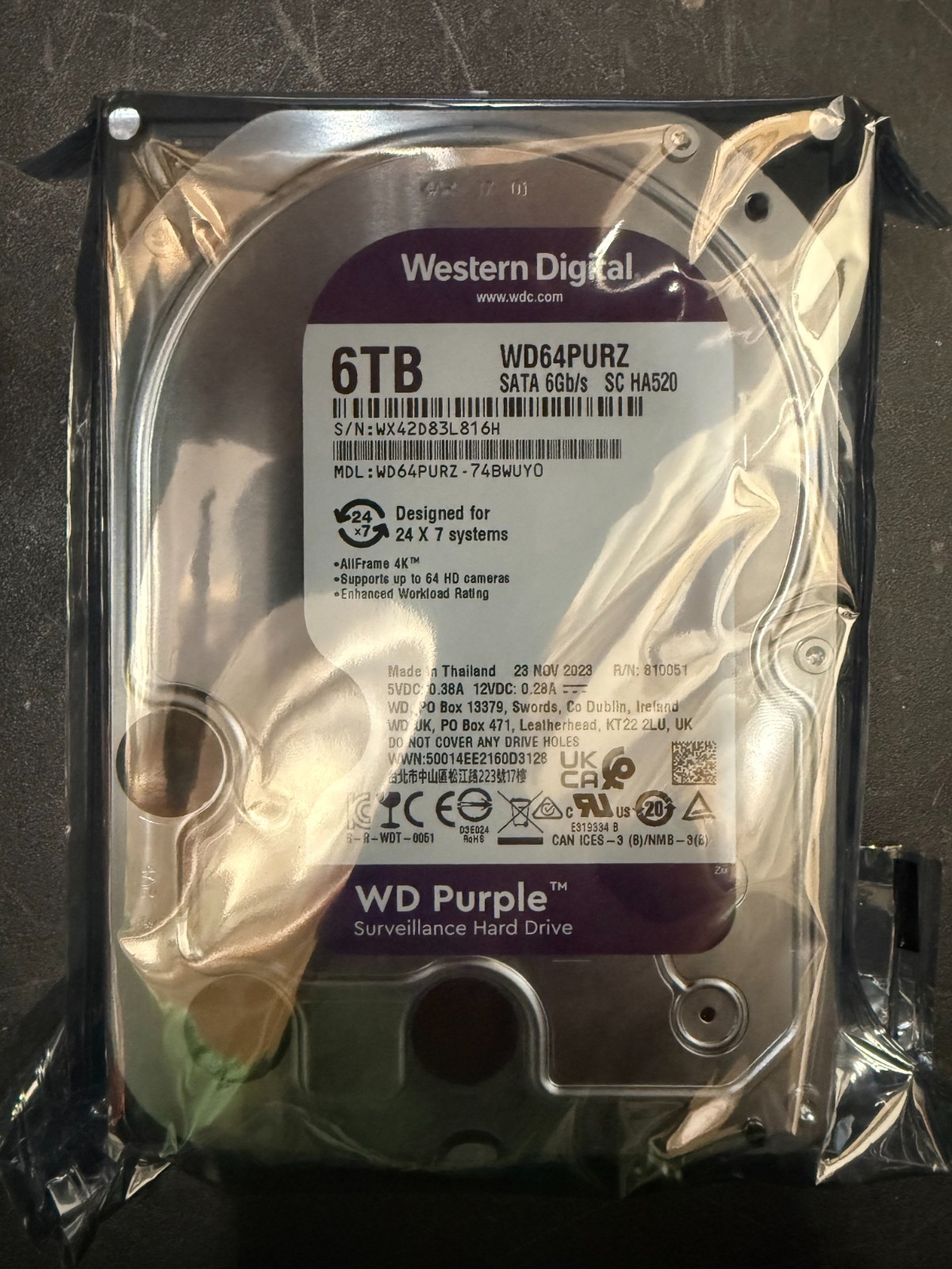 Western Digital WD Purple 6TB HDD WD64PURZ SATA 3.5″ Surveillance Drive NEW