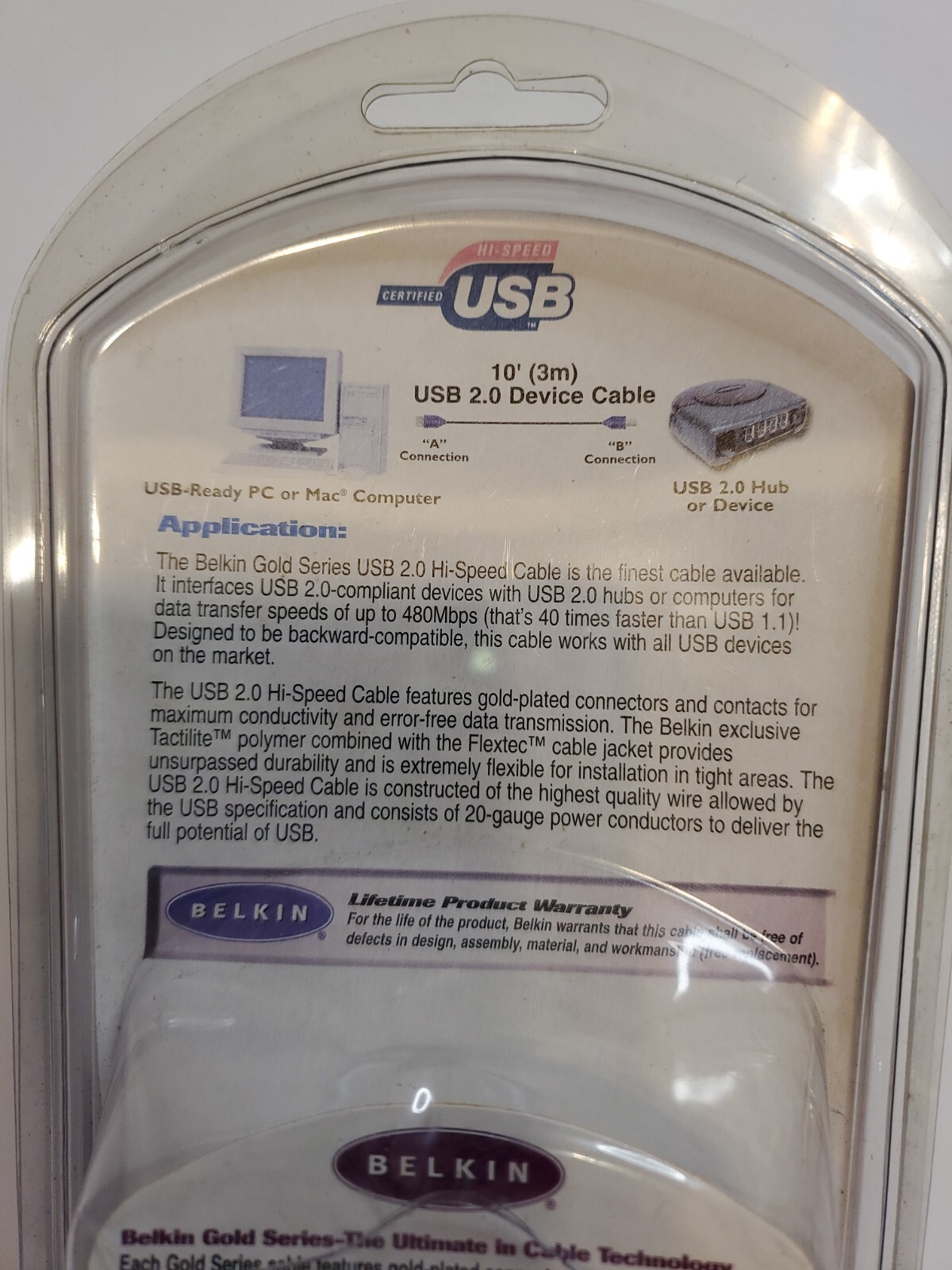 USB Hi Speed Cable 10 Feet Gold Plated Contacts USB Or 1.X