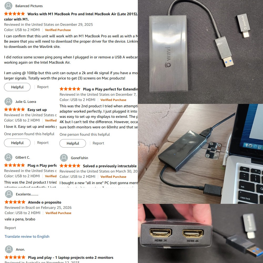 Wavlink USB 3.0 to HDMI Display Adapter USB A or USB C to HDMI for Dual Monitors