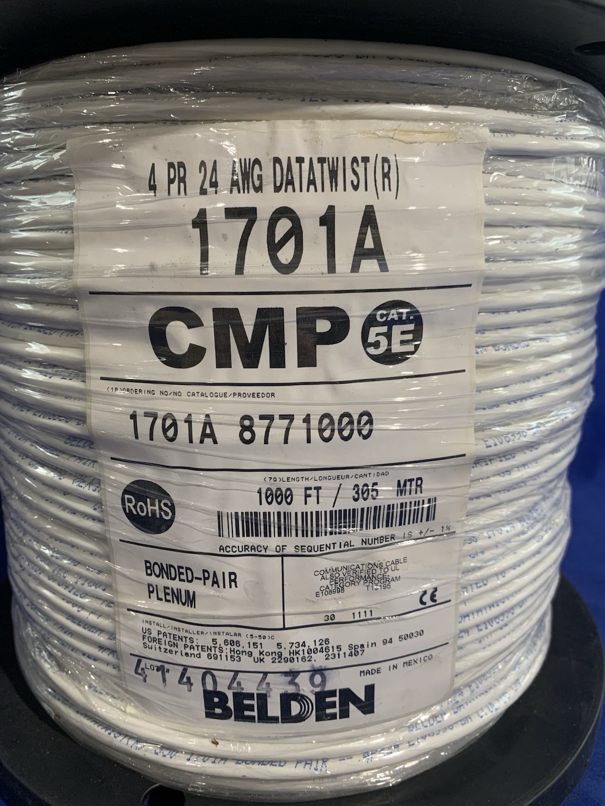 Belden 1701A White CMP CAT5e Cable Bonded-Pair Plenum 4 PR – 24 AWG DataTwist(R)