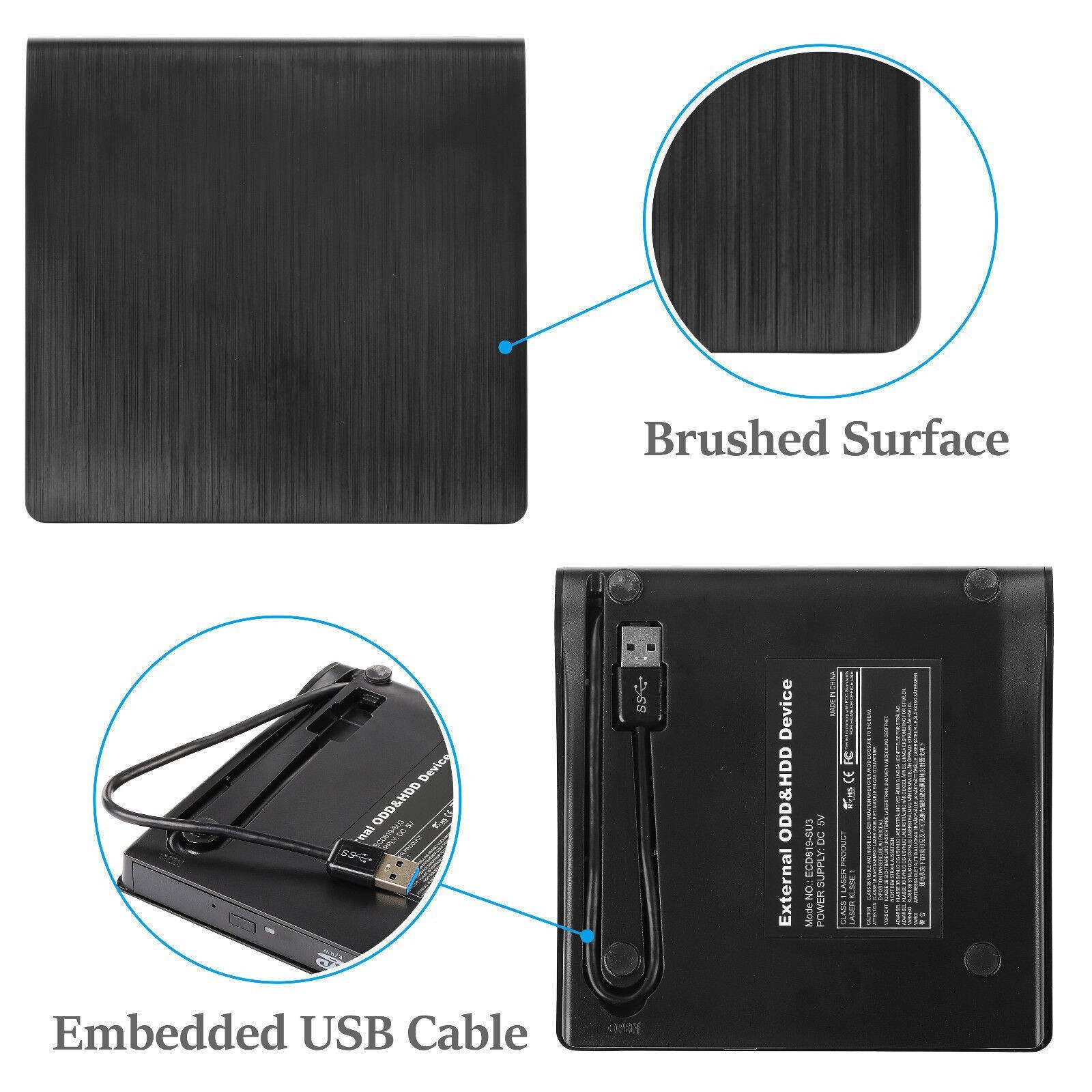 Slim External CD DVD RW Drive USB 3.0 Writer Burner Player Black For Laptop PCS