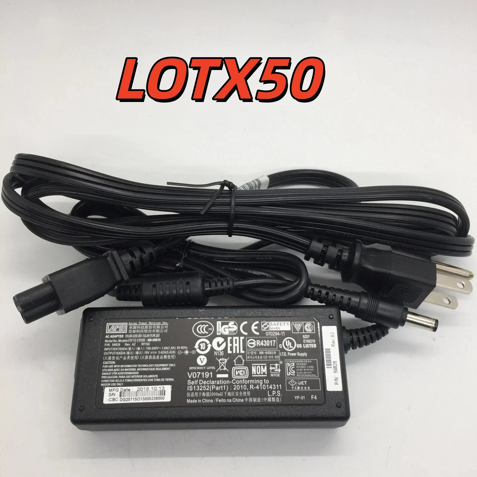 LOT of 50 – APD Adapter 65W 19V 3.42A NB-65B19 For Dell Wyse and Cisco 5.5mm