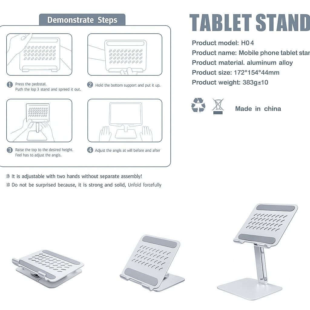 Desktop Tablet Stand Adjustable Height Portable Ergonomic Phone & iPad Holder