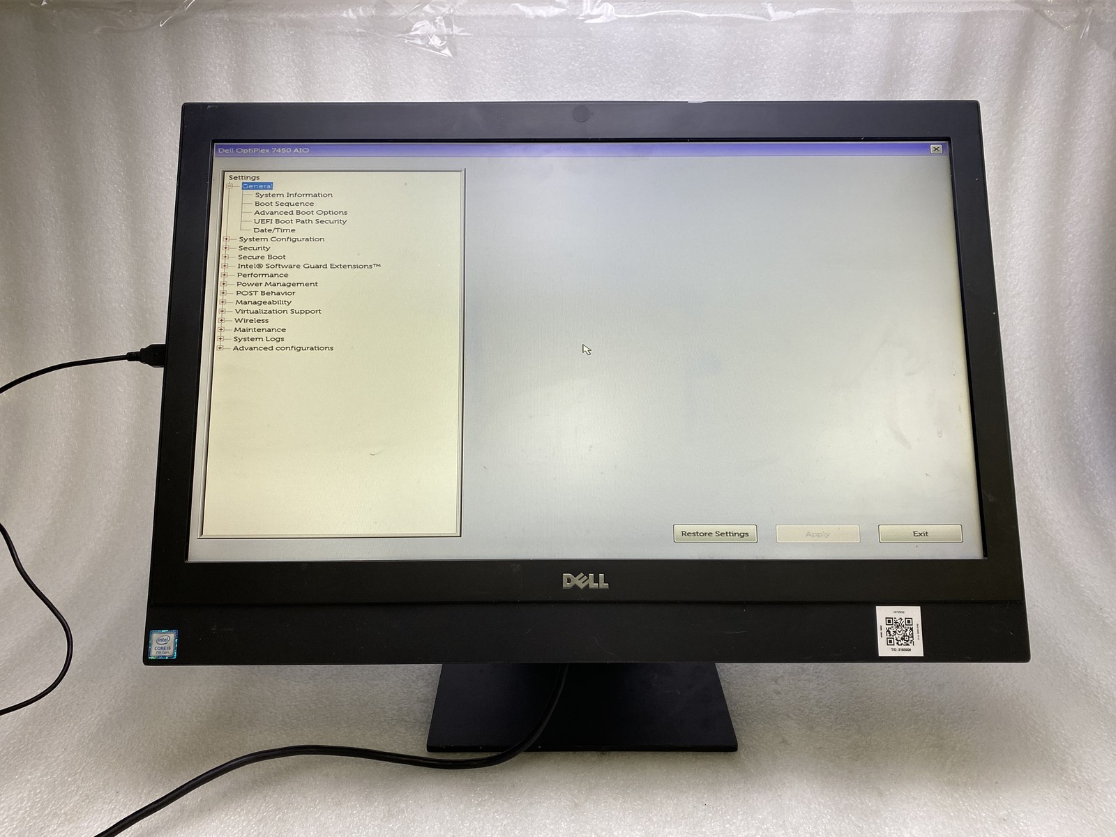 Dell OptiPlex 7450 AIO 23″ Core i5-7500 3.4GHz 8GB RAM 250GB SSD NO OS Good