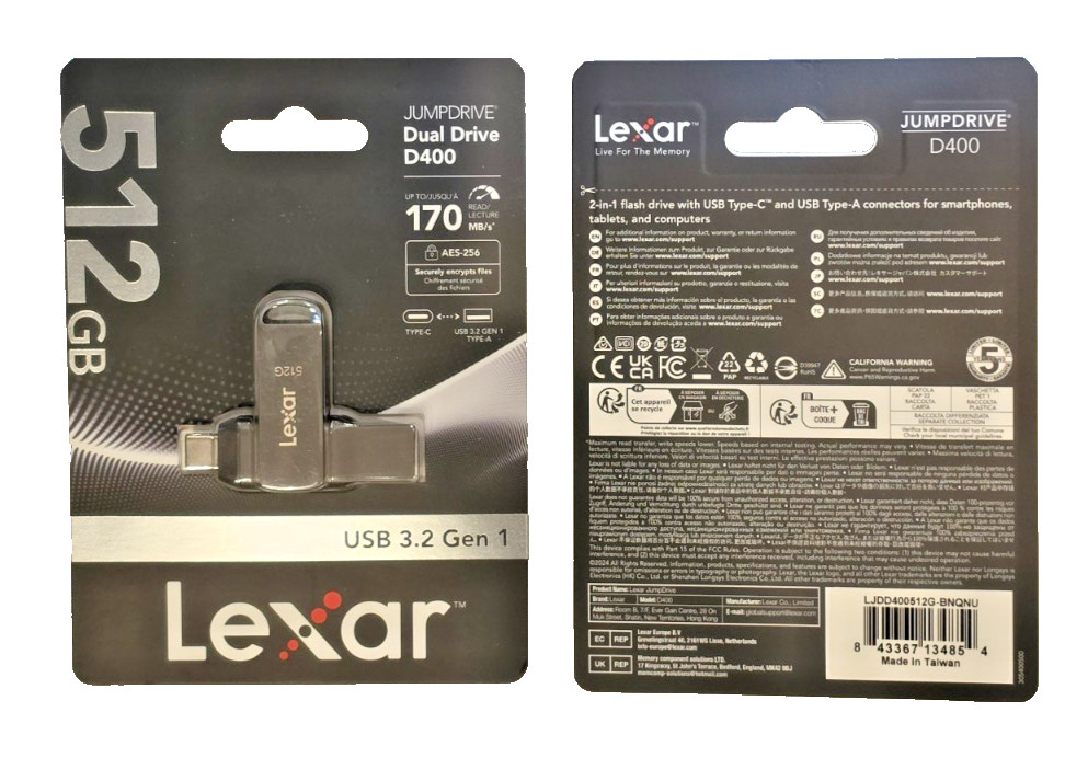 NEW✅ LEXAR 512GB JumpDrive Dual Drive D400⭐USB-C & Type-A Flash Drive🔥ENCRYPTED
