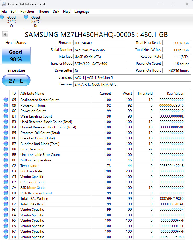 SAMSUNG 480GB Enterprise SSD – PM883 2.5″ SATA 6.0Gbps MZ7LH480HAHQ-00005