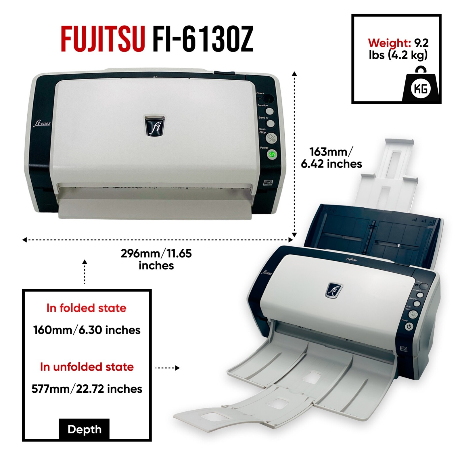 Fujitsu FI-6130Z Duplex Document Color Scanner w/Adapter & USB Cord FULLY TESTED