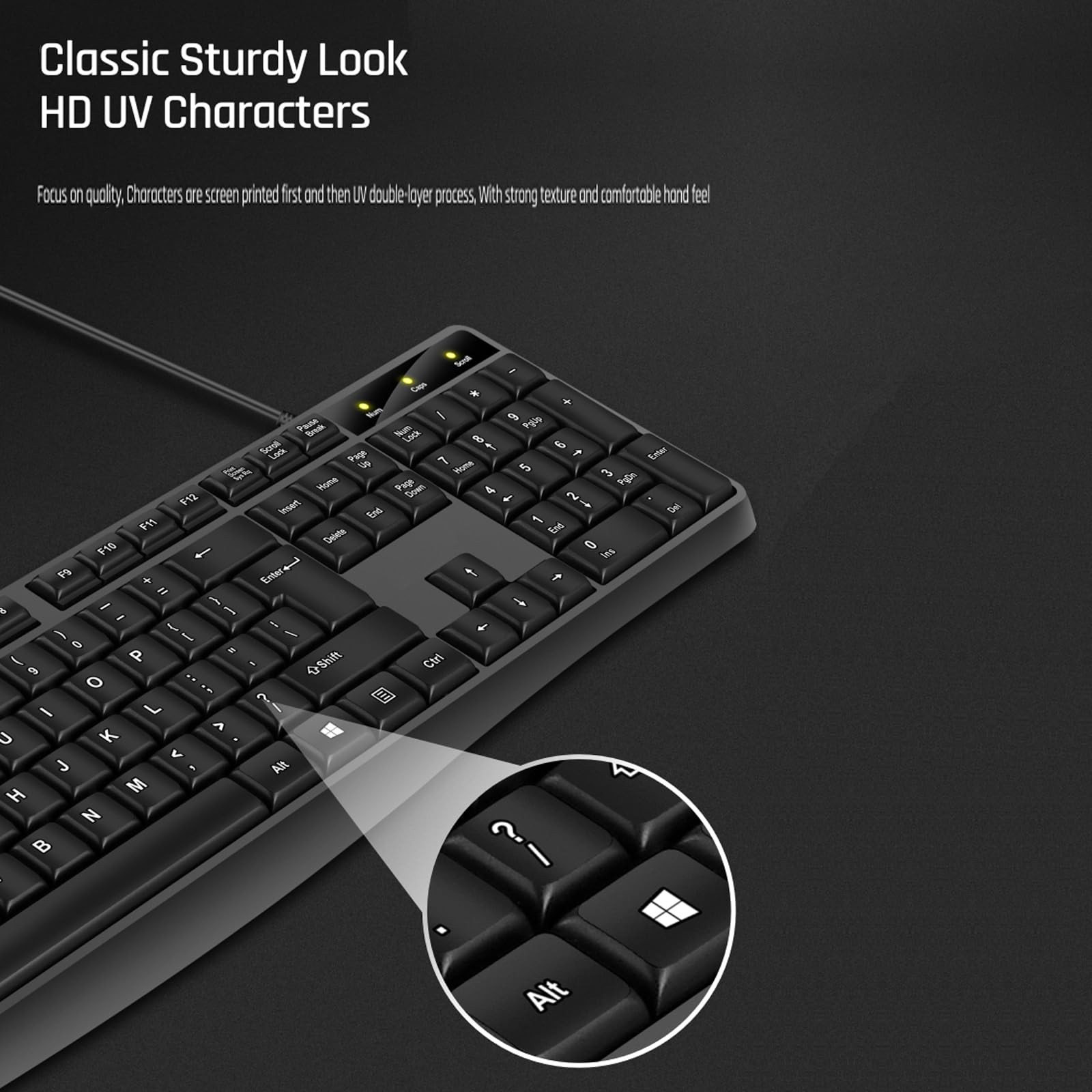 Wired Computer Keyboard USB Large Number Pad Ergonomic Full Size Black