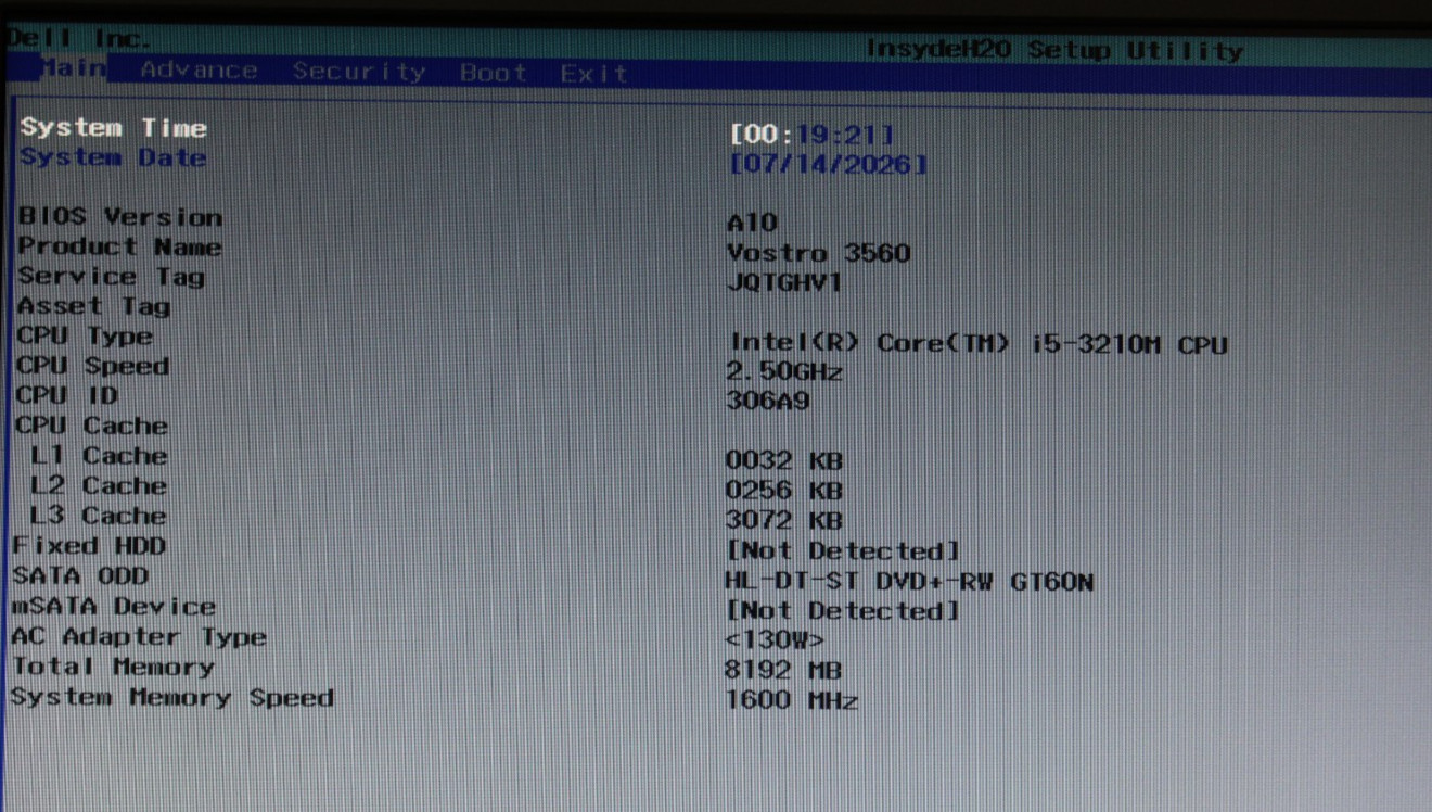 Dell Vostro 3560 Laptop Intel I5-3210M 2.5GHz 8GB RAM No SSD