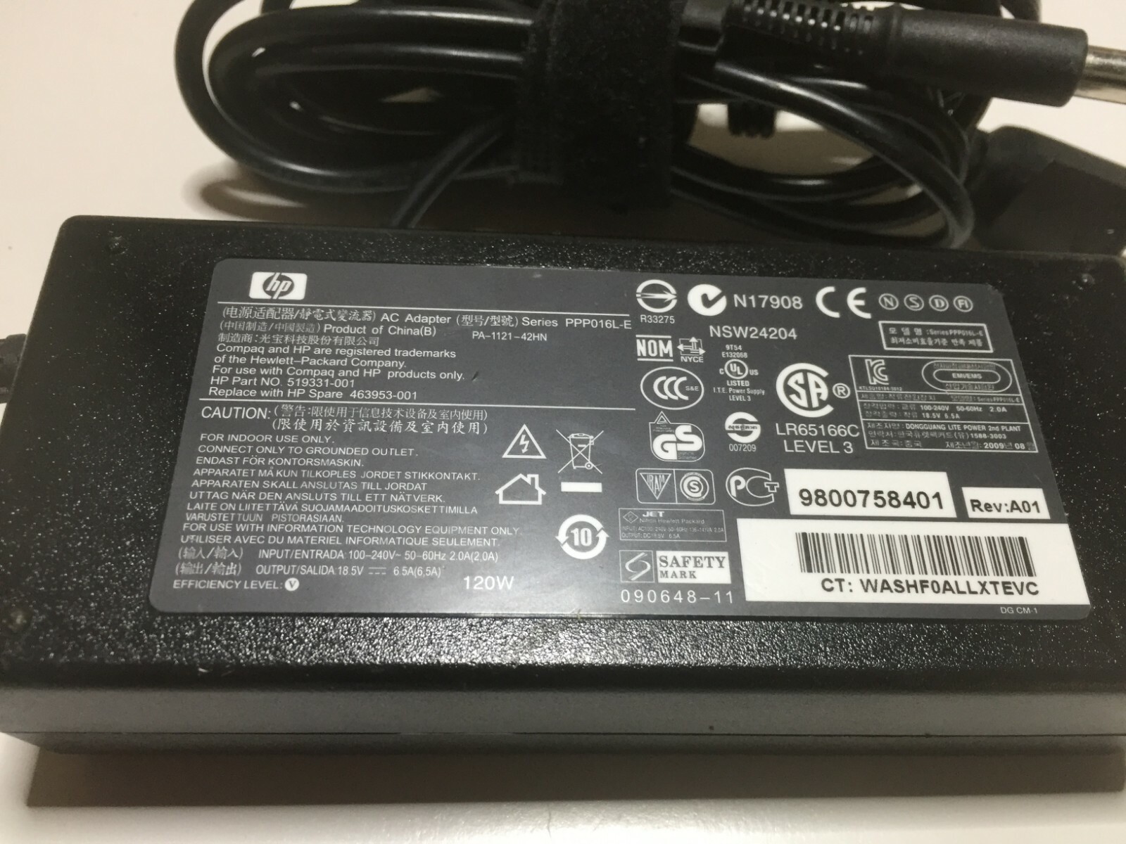 Genuine HP 18.5V 6.5A 120W Laptop Charger AC Adapter Power Supply w/ Power
