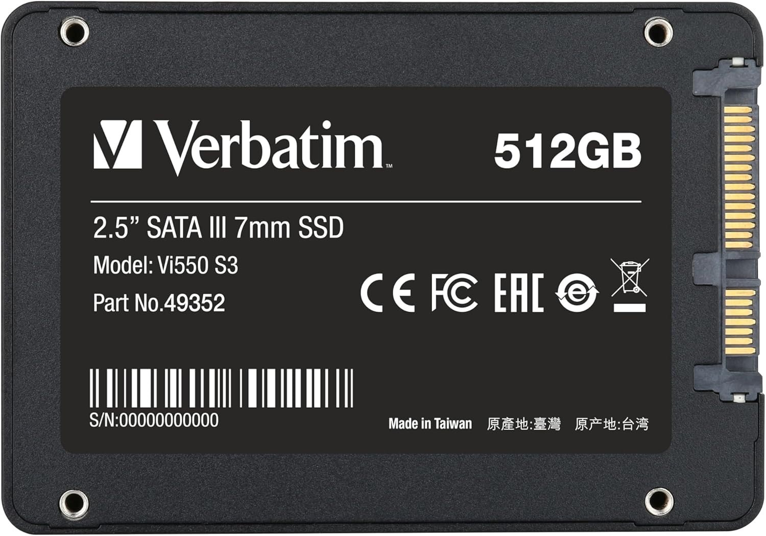 VERBATIM Vi550 S3 2.5″ Internal SSD 512GB SATA 3.0 520/500MB/s