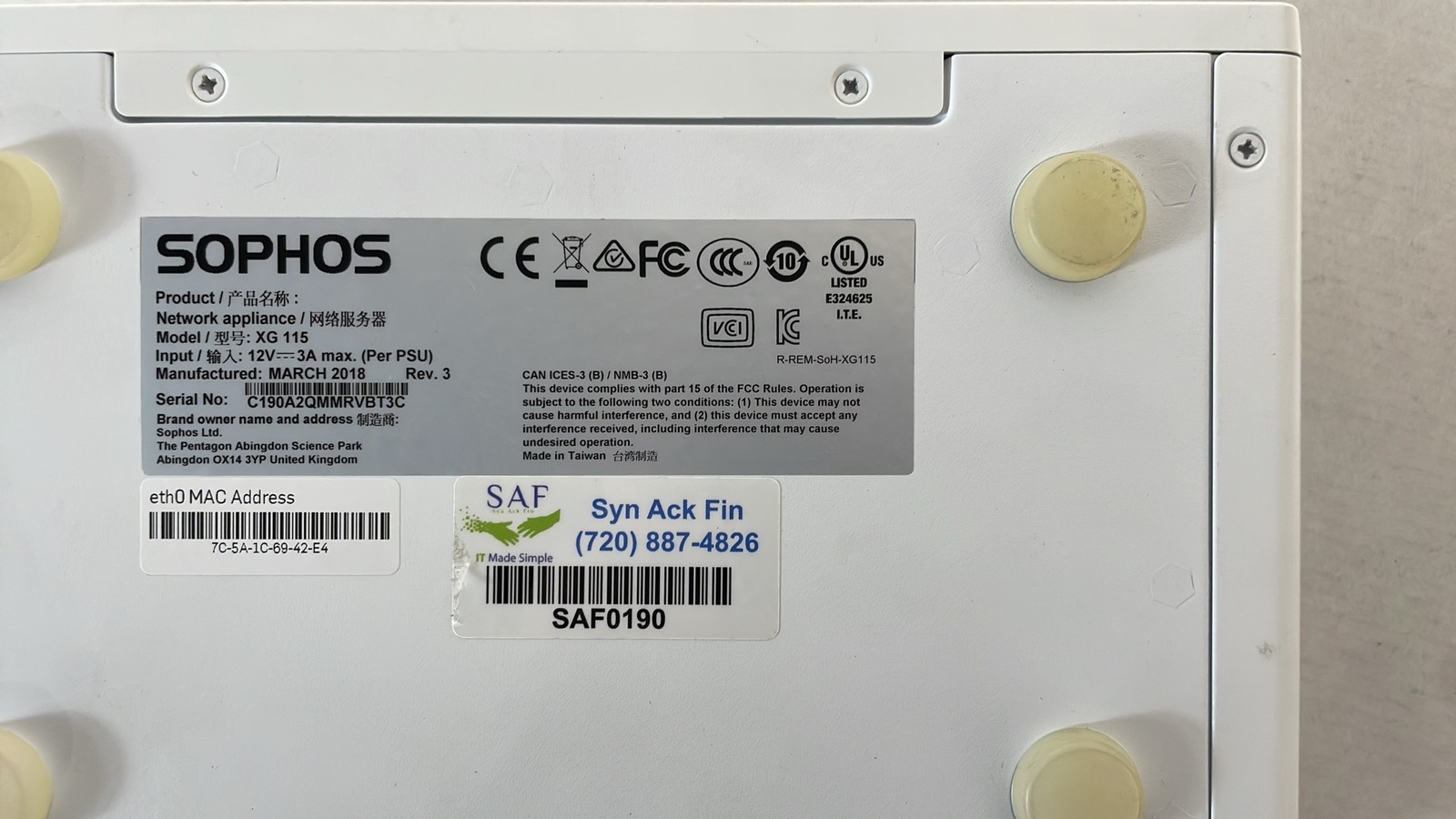 Sophos XG 115 Rev 3 Firewall Security Appliances No Power Adapter Lot Of 2